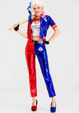 Vibrant Red and Blue Cosplay Costume with Metallic Shine