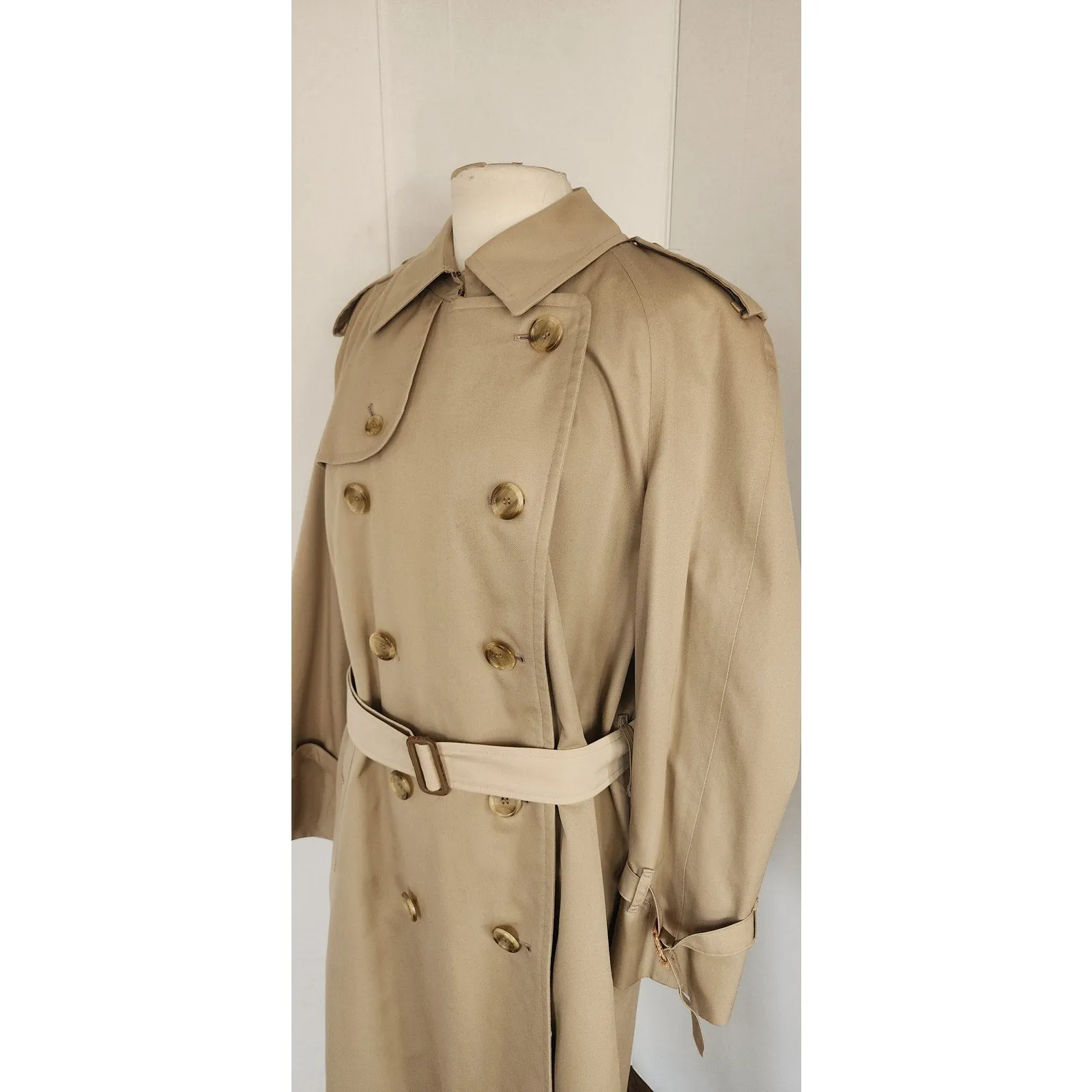 Vintage 80s Womens Burberrys Coat Beige Trench w/Wool Plaid Liner