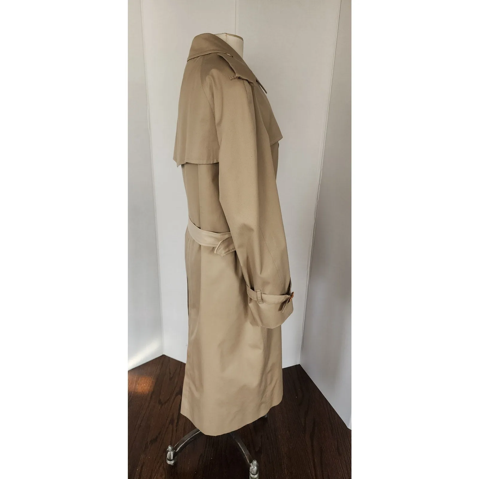 Vintage 80s Womens Burberrys Coat Beige Trench w/Wool Plaid Liner