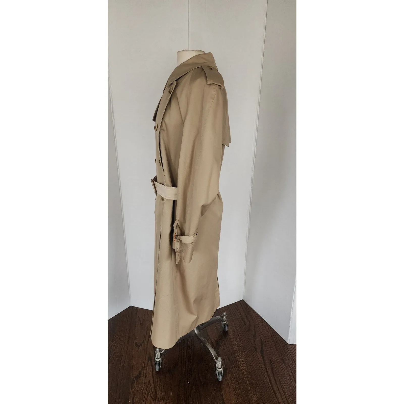 Vintage 80s Womens Burberrys Coat Beige Trench w/Wool Plaid Liner