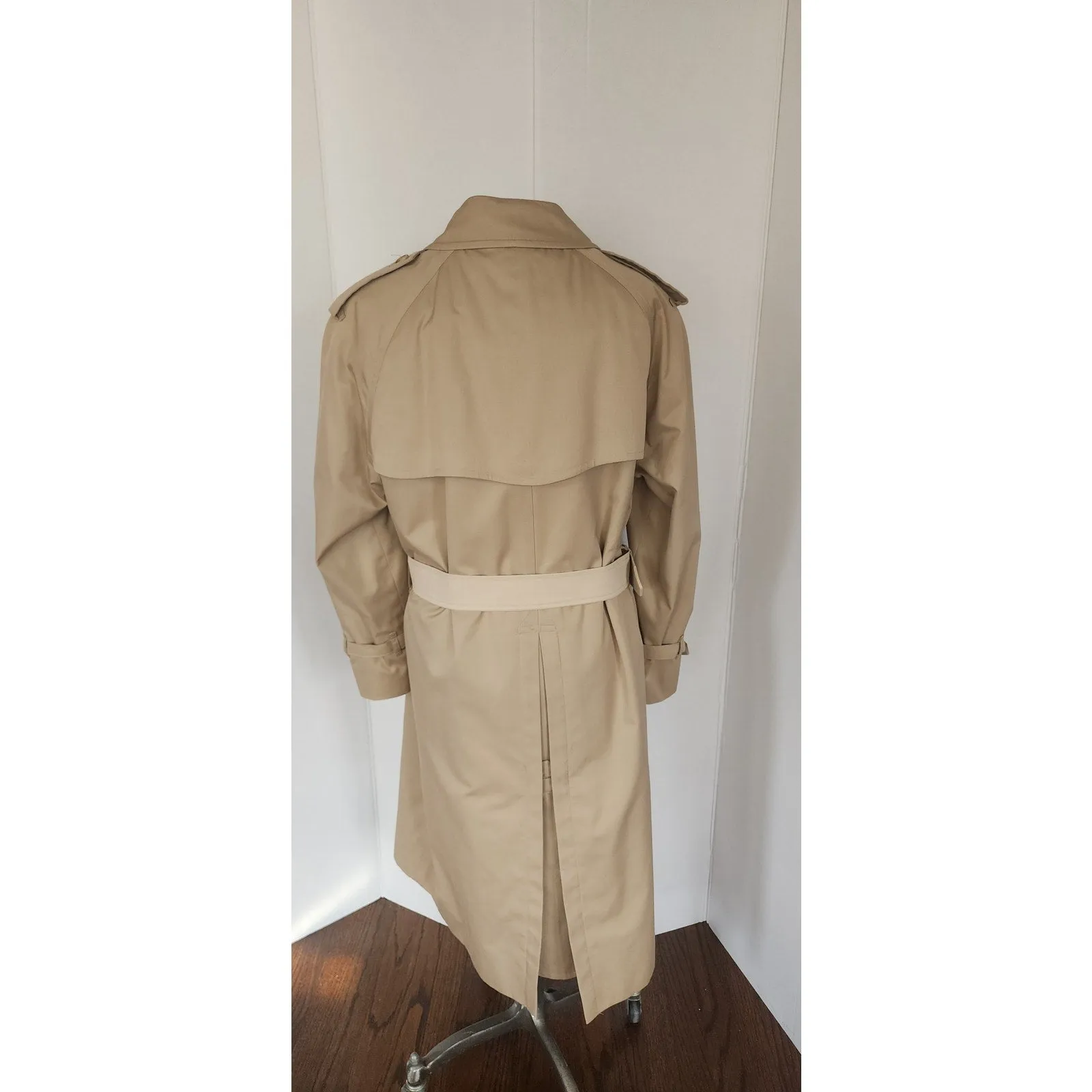 Vintage 80s Womens Burberrys Coat Beige Trench w/Wool Plaid Liner