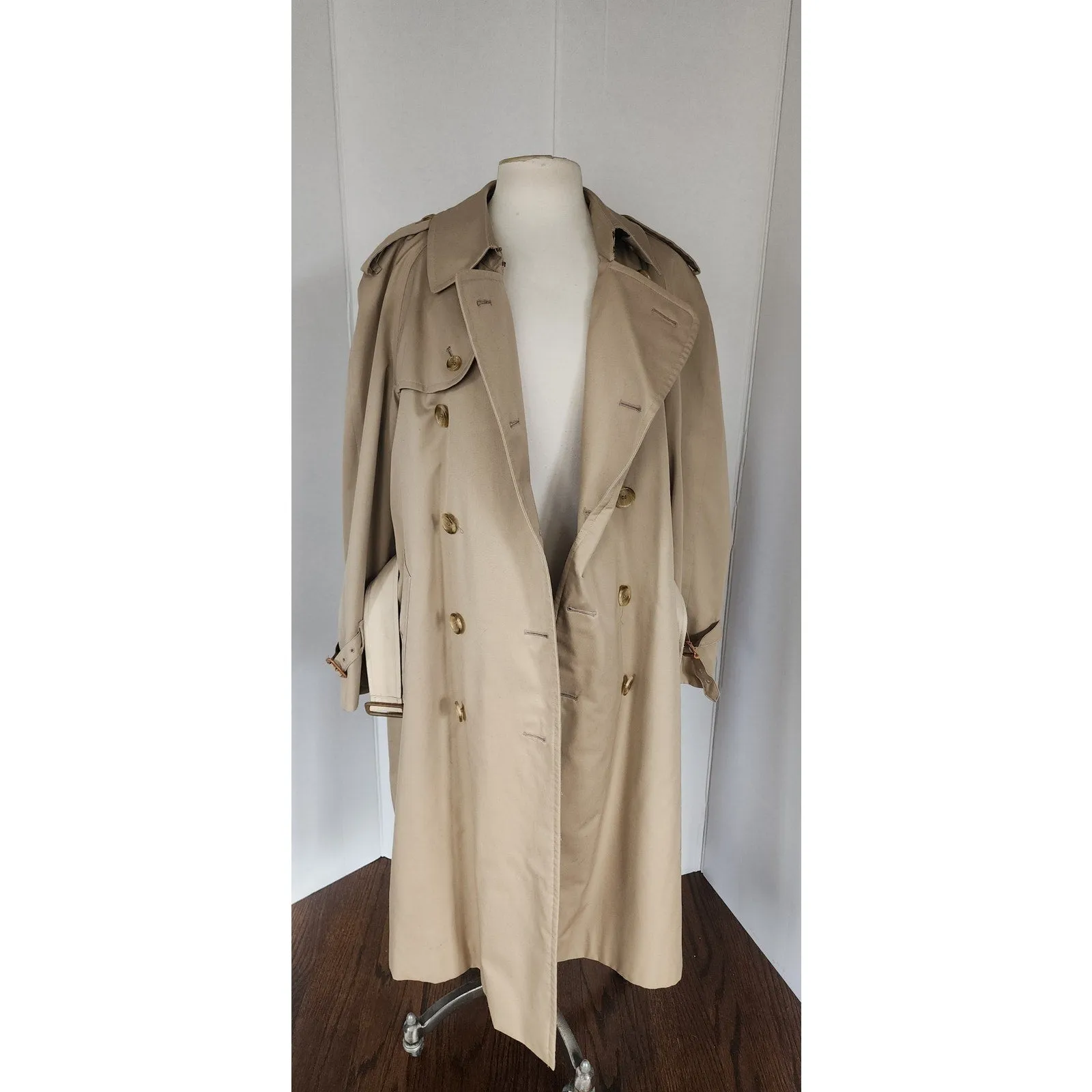 Vintage 80s Womens Burberrys Coat Beige Trench w/Wool Plaid Liner