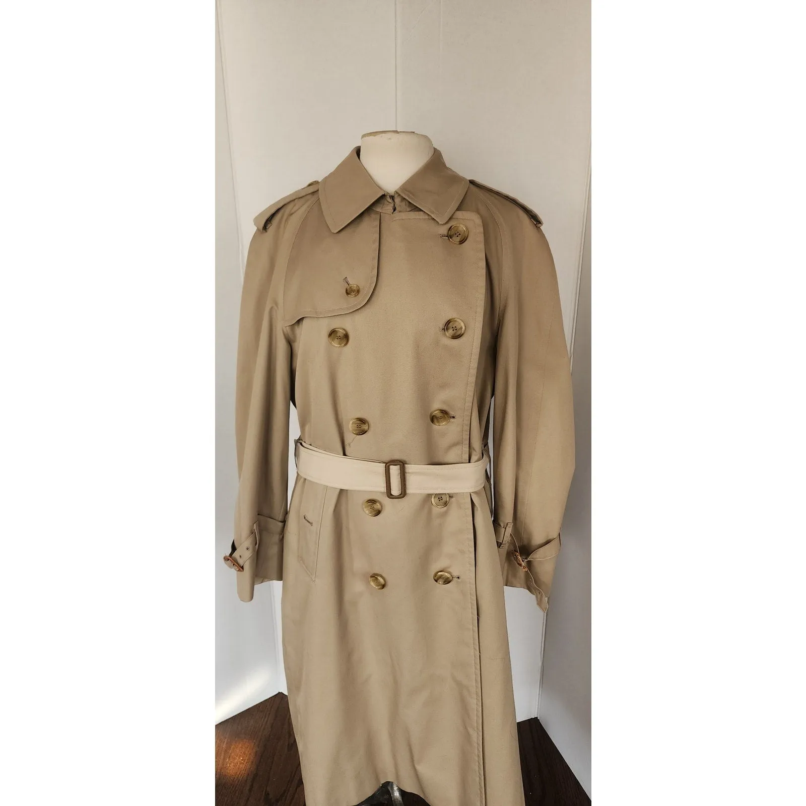 Vintage 80s Womens Burberrys Coat Beige Trench w/Wool Plaid Liner