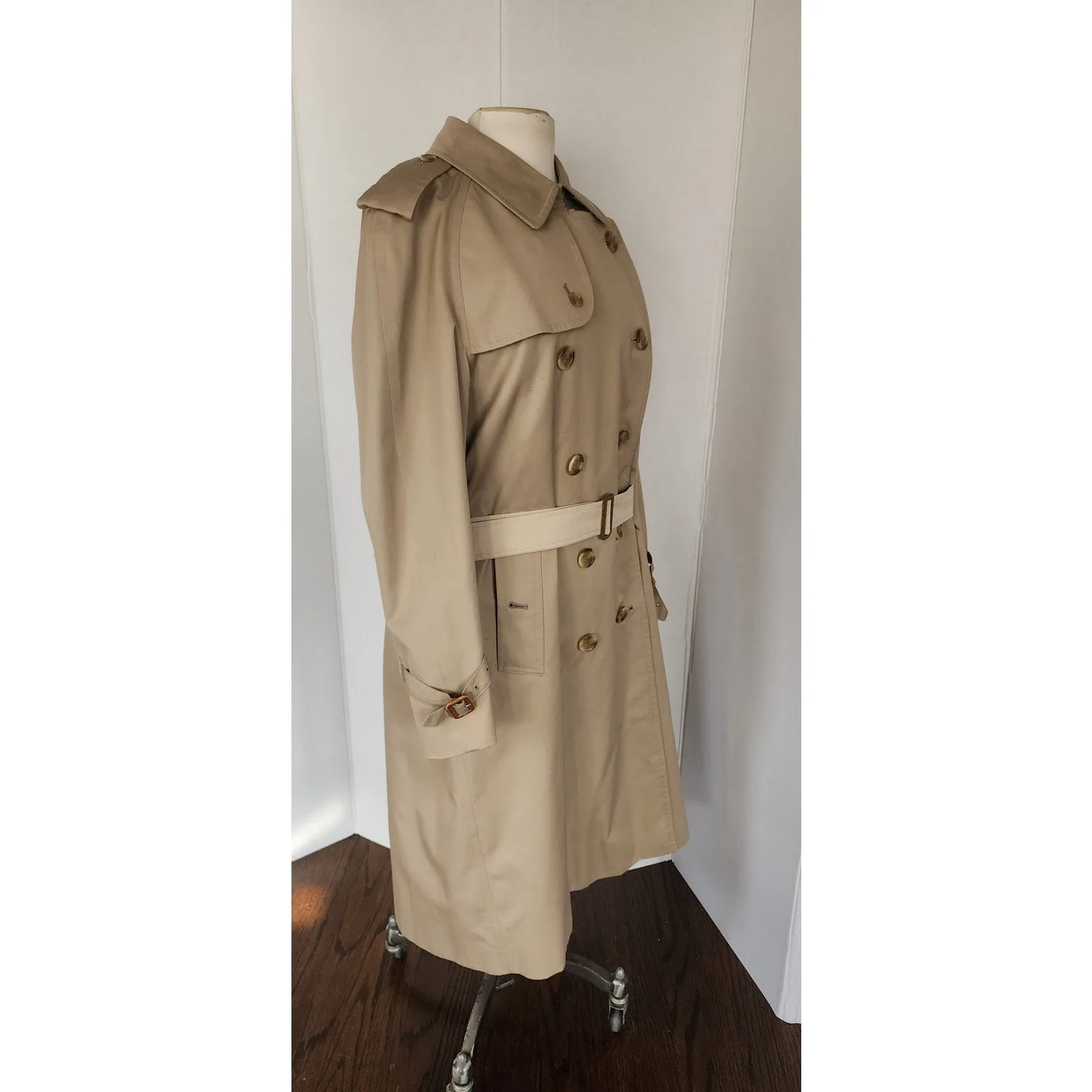 Vintage 80s Womens Burberrys Coat Beige Trench w/Wool Plaid Liner