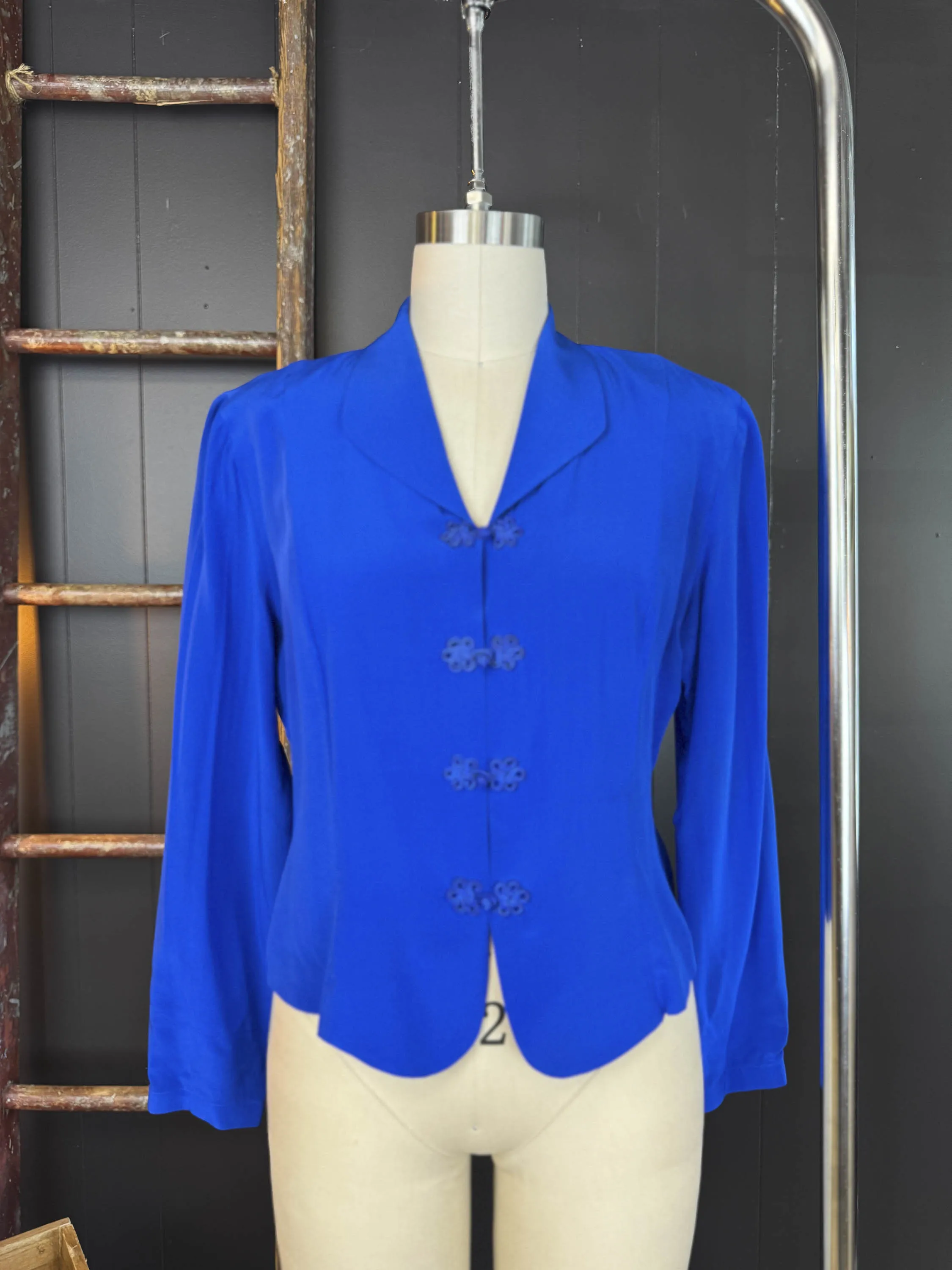 Vintage Cobalt Blue Silk Blouse -  Size L