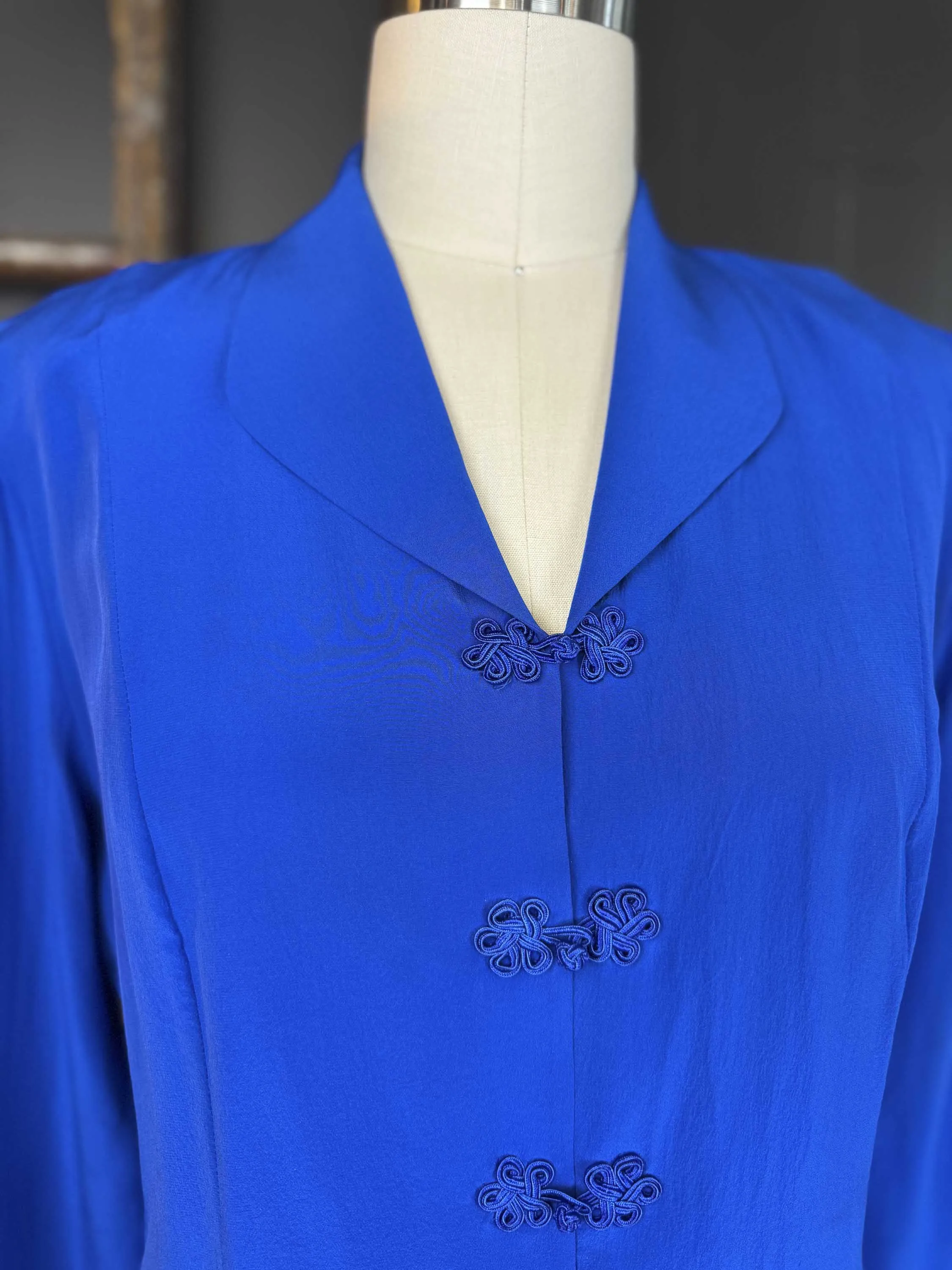 Vintage Cobalt Blue Silk Blouse -  Size L