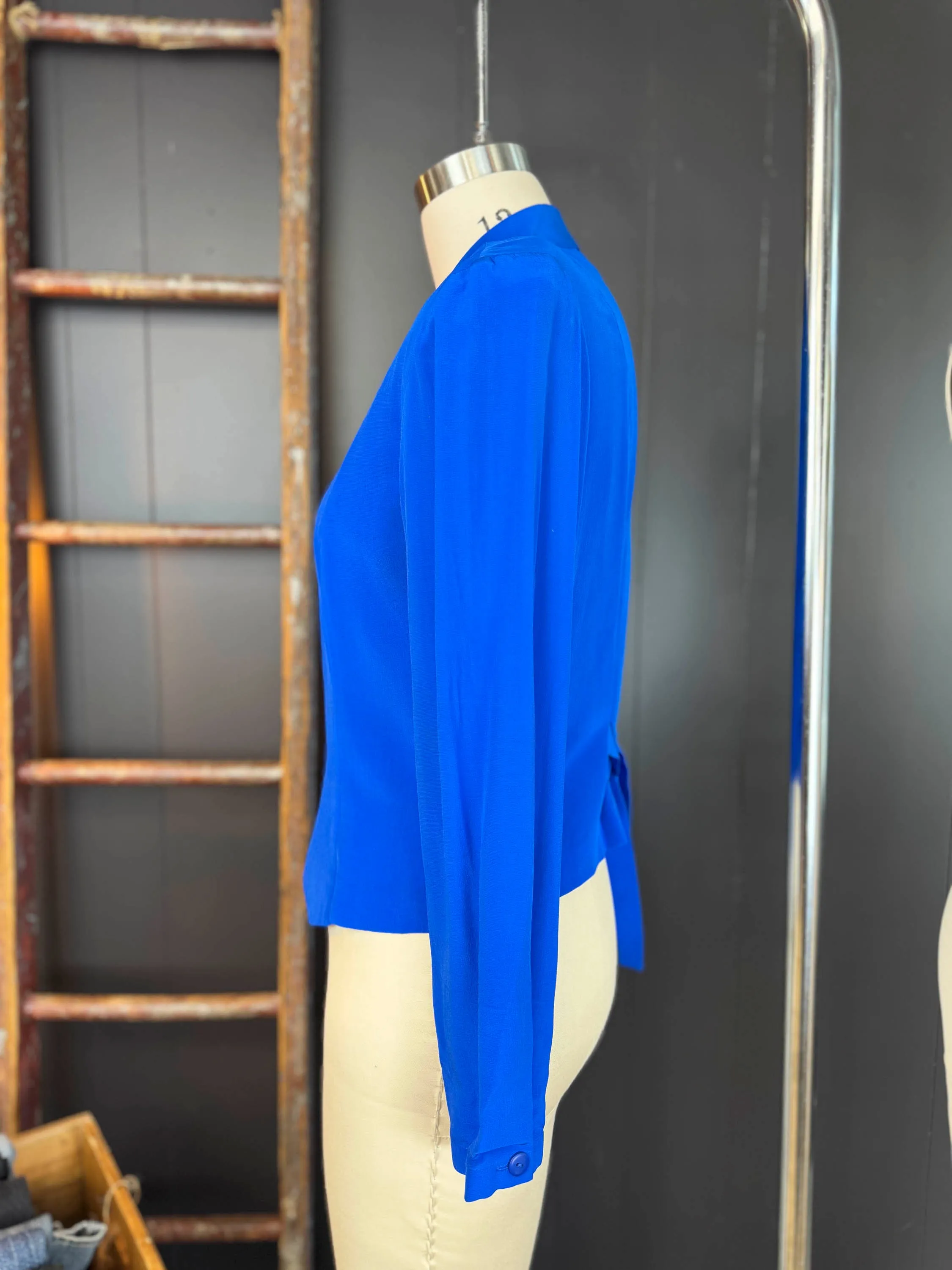 Vintage Cobalt Blue Silk Blouse -  Size L