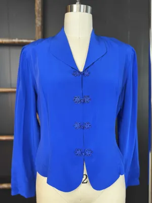 Vintage Cobalt Blue Silk Blouse -  Size L