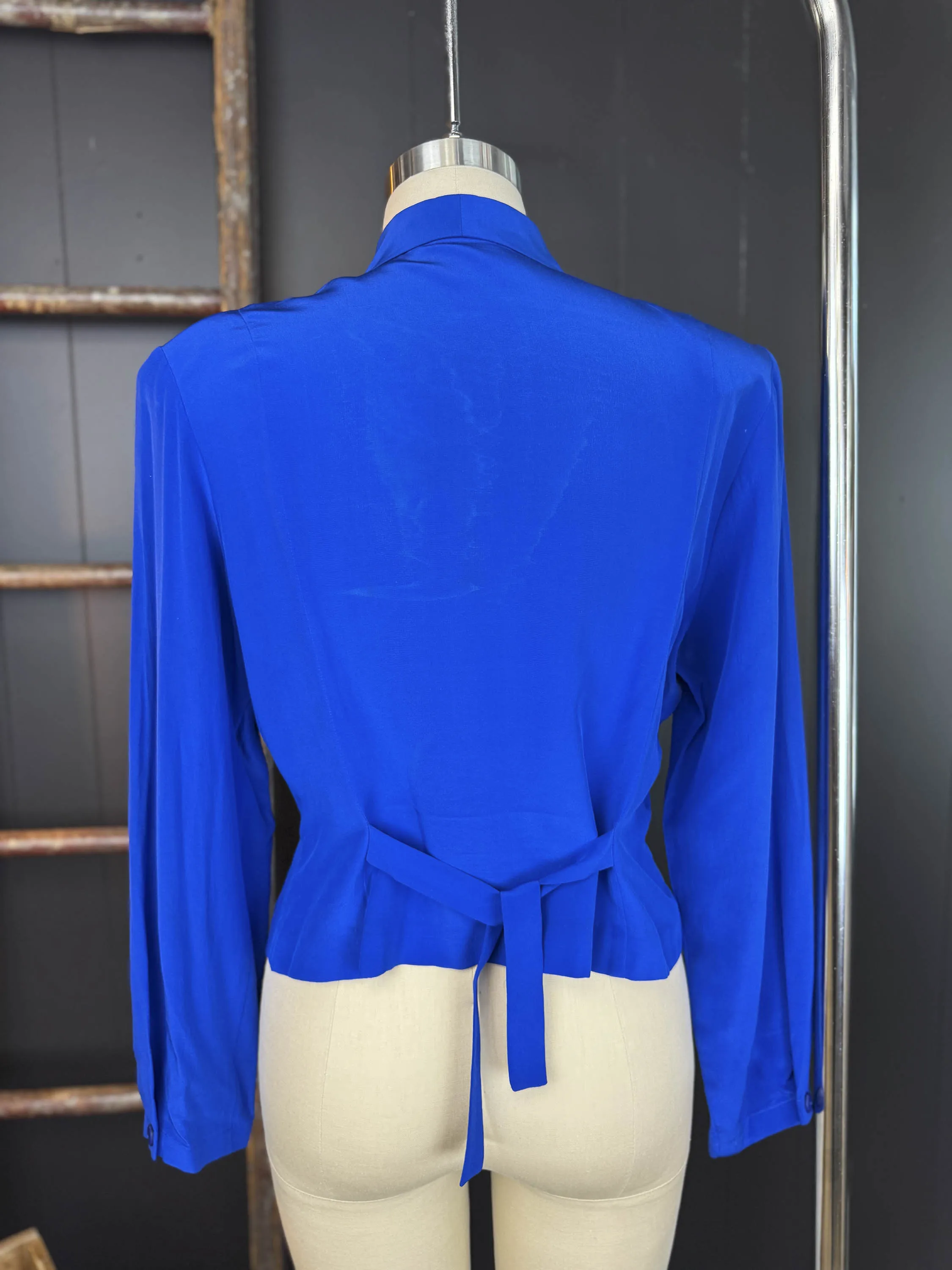Vintage Cobalt Blue Silk Blouse -  Size L