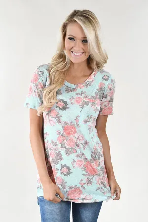 Vintage Wash Floral Top ~ Blue