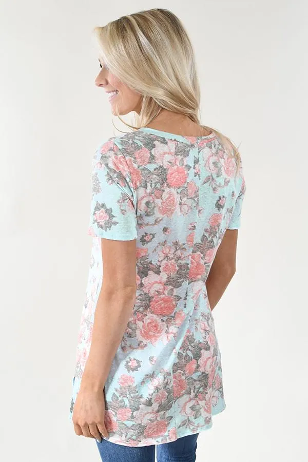 Vintage Wash Floral Top ~ Blue