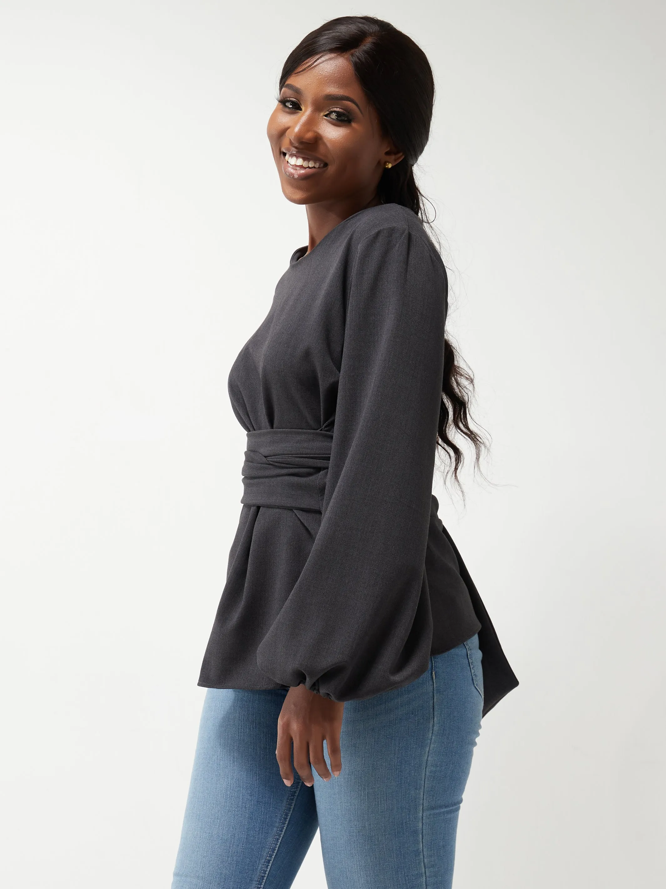 Vivo Basic Crepe Tie Top - Dark Grey