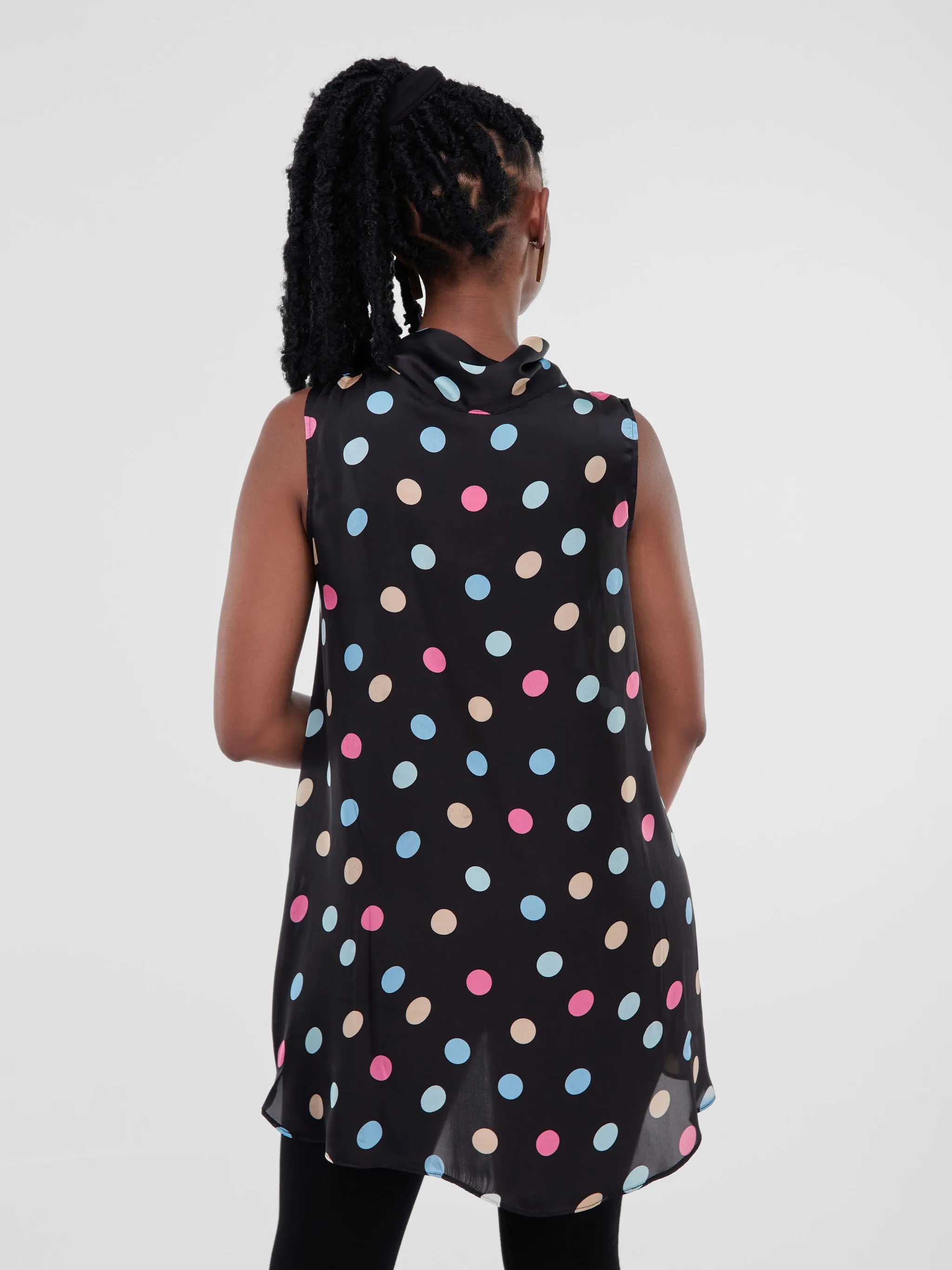 Vivo Bissa High Low Sleeveless Top - Polka Dot Print
