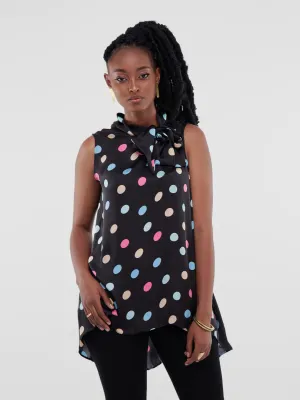 Vivo Bissa High Low Sleeveless Top - Polka Dot Print