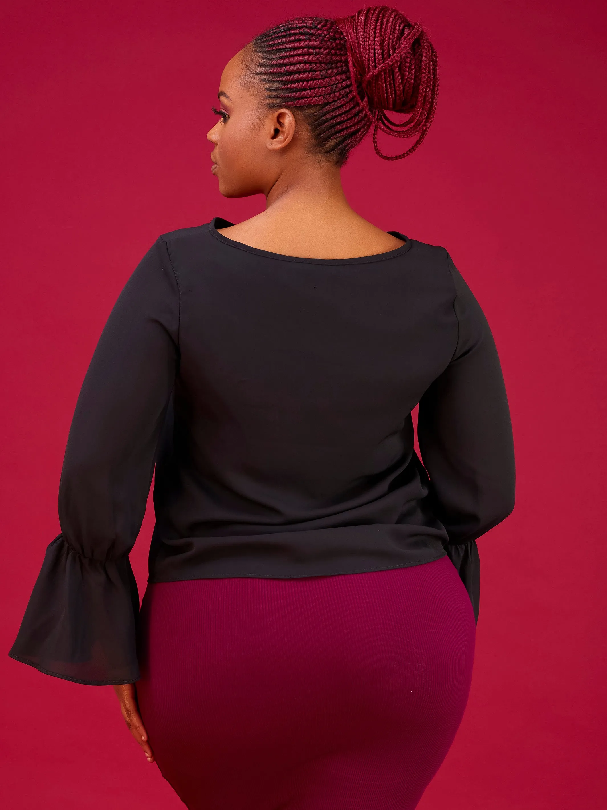 Vivo Long Sleeved Tamari Gathered Top - Black