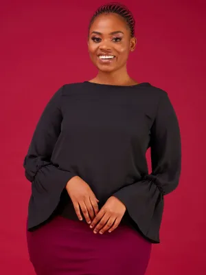 Vivo Long Sleeved Tamari Gathered Top - Black