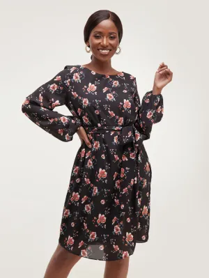 Vivo Zawadi Shift Dress - Black & Red Print