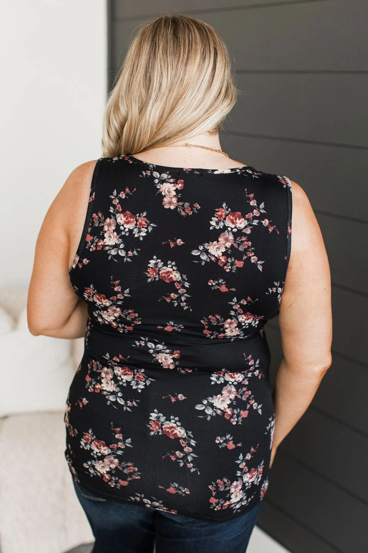 Walking Through Flowers Floral Tank Top- Black