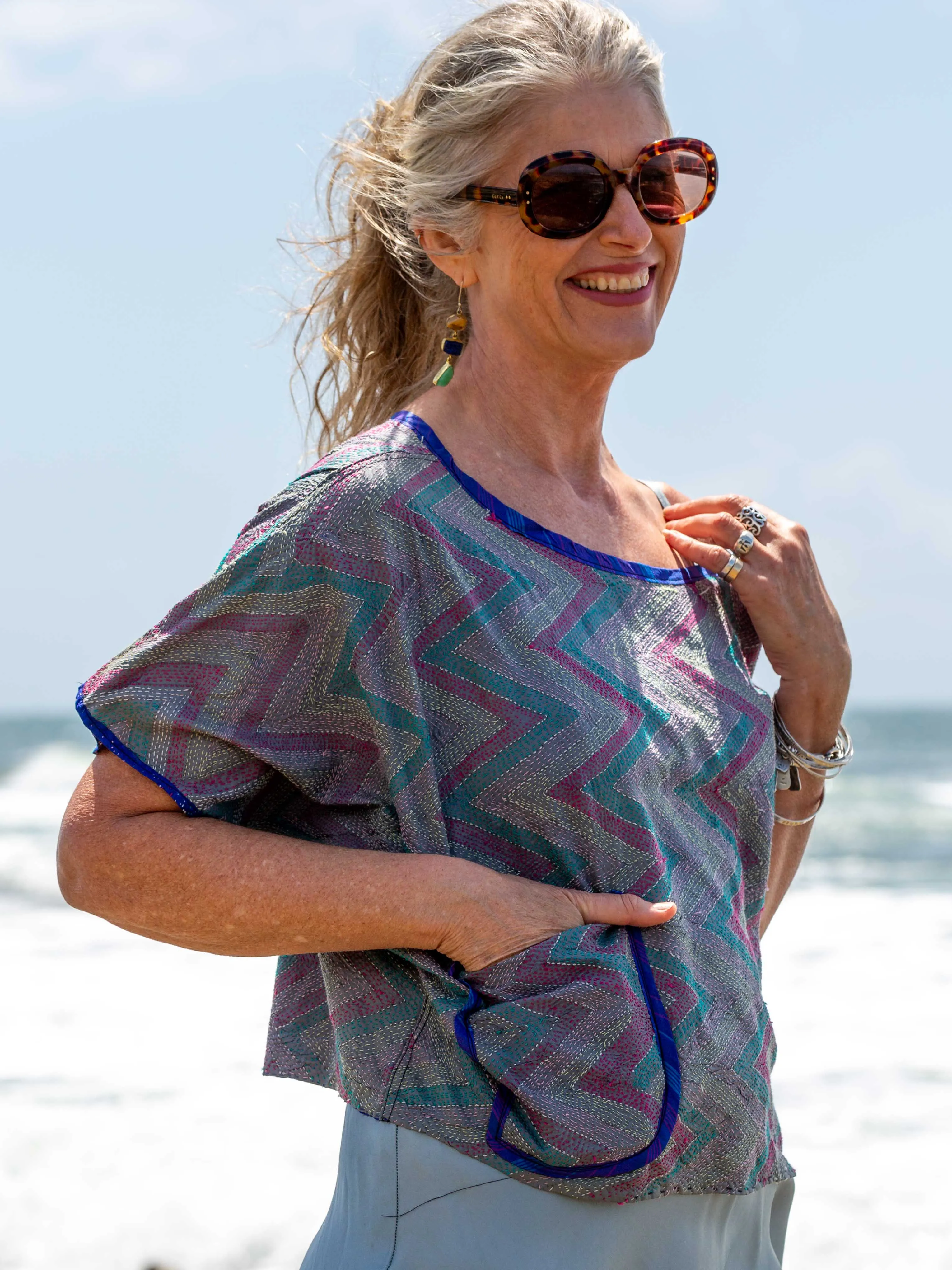 Wannabegeisha silk reversible top Cool Mint