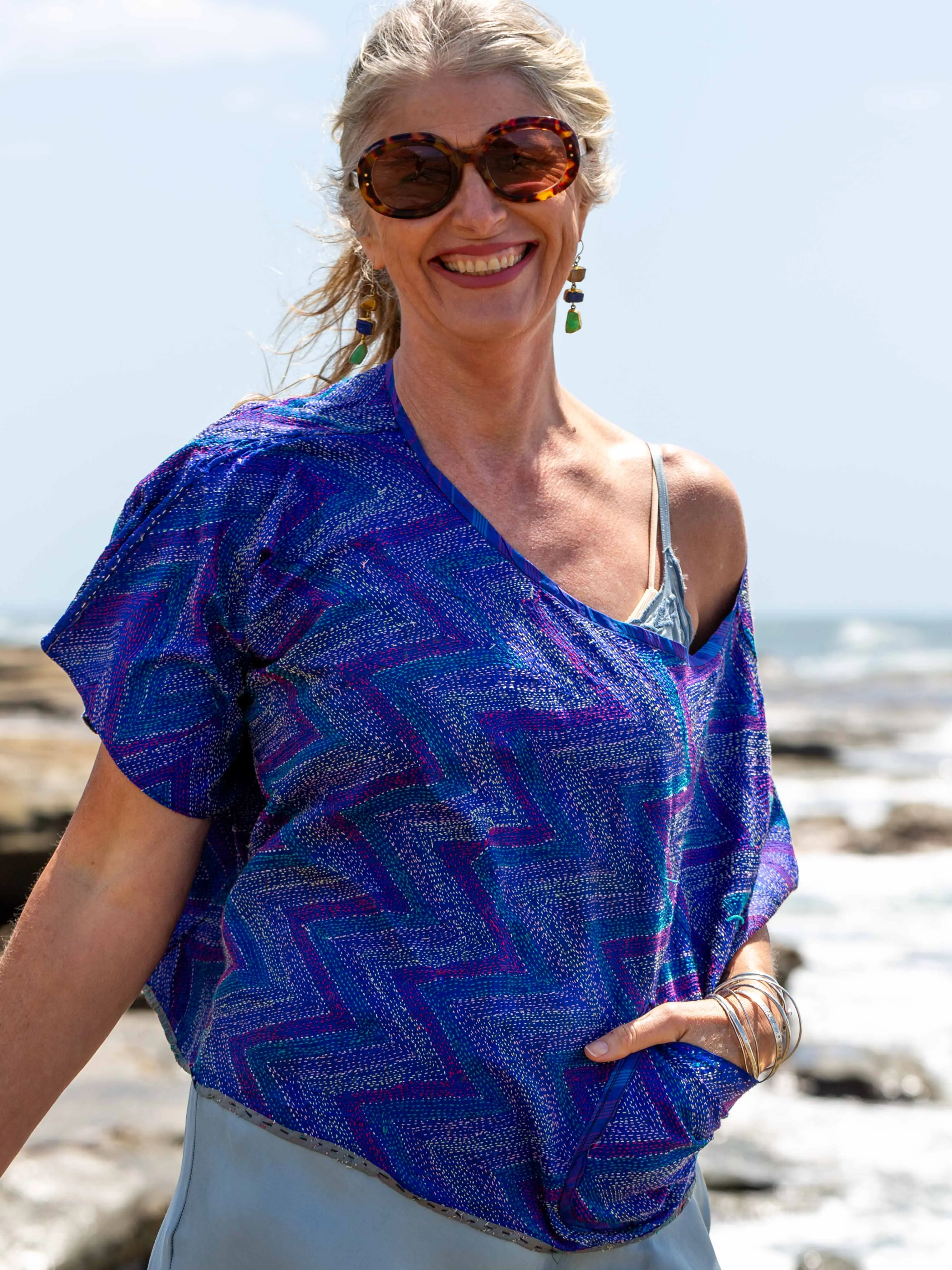 Wannabegeisha silk reversible top Cool Mint