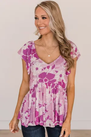 We Go Together Floral Babydoll Top- Magenta