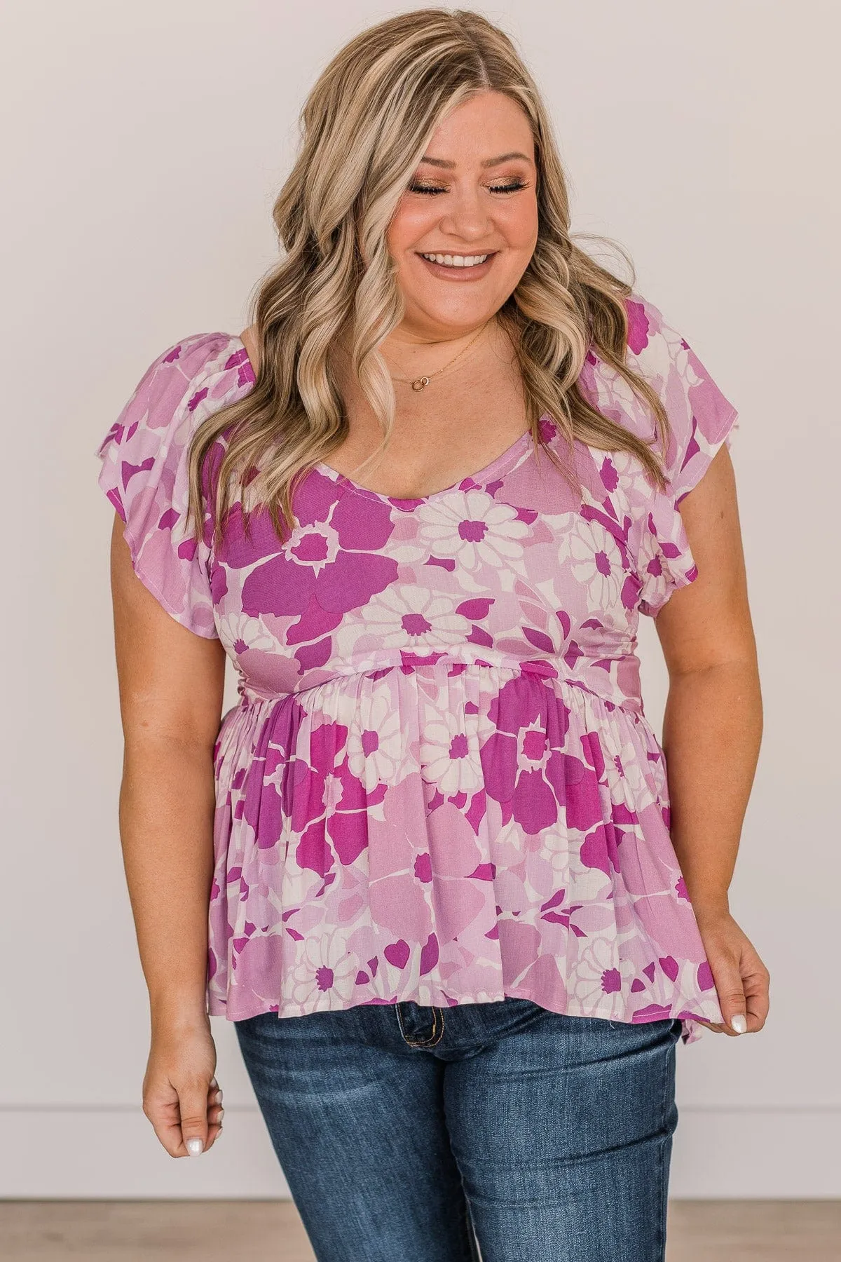 We Go Together Floral Babydoll Top- Magenta