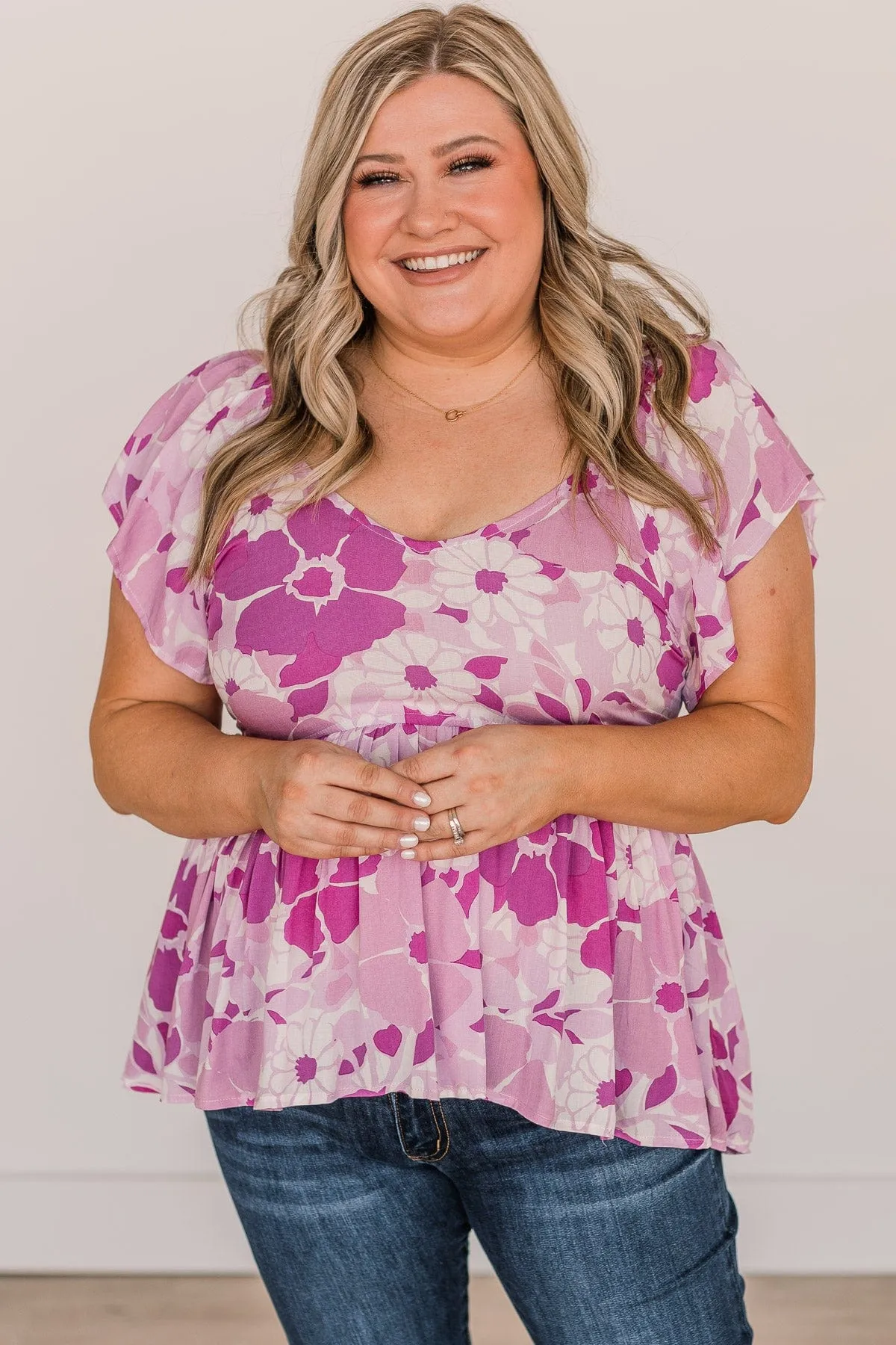 We Go Together Floral Babydoll Top- Magenta