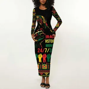 When I'm Born I'm Black Long Sleeve Bodycon Dress Black History Black Month LT9