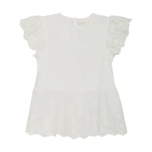 White Eyelet Trim Peplum Top