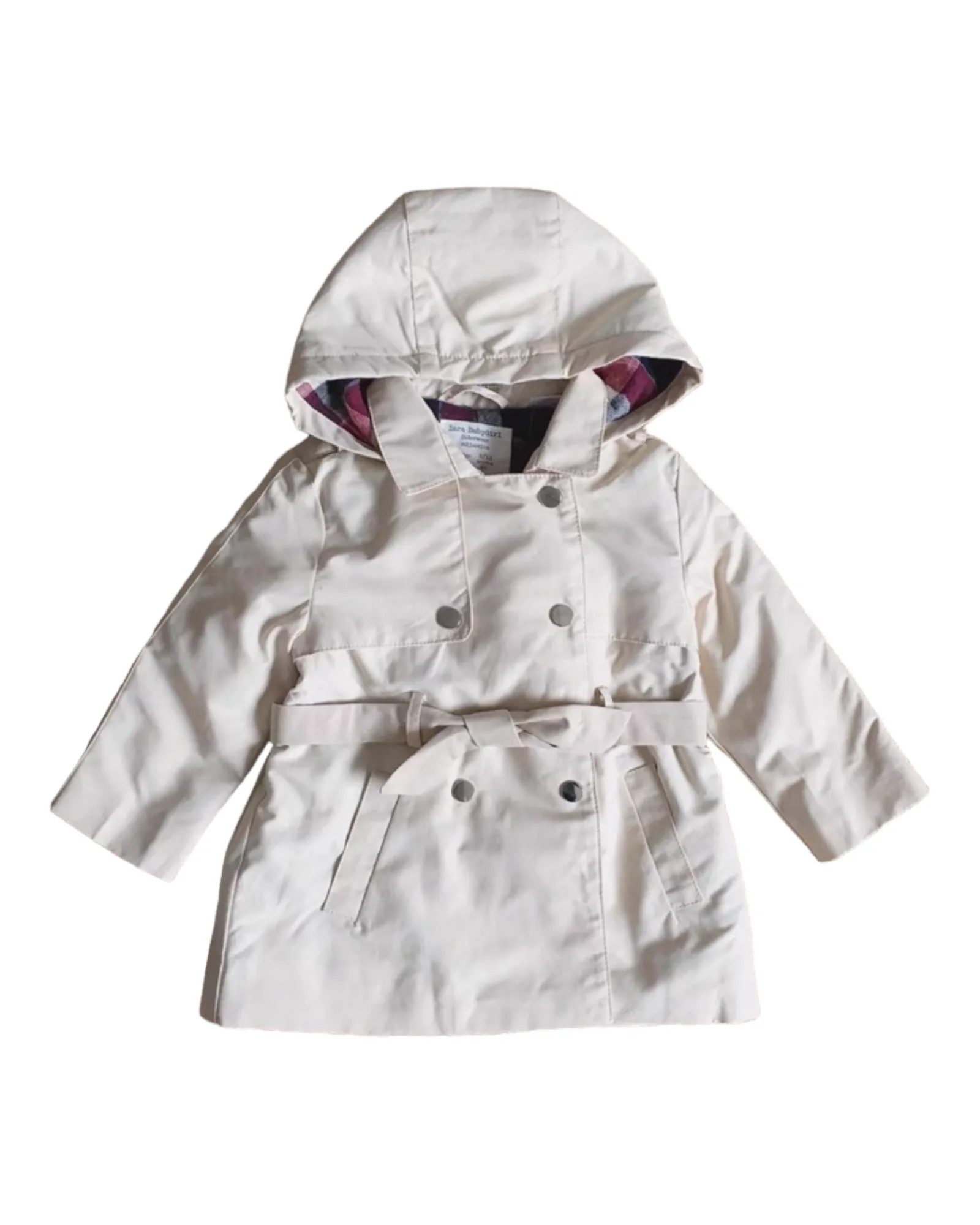 White Trench Coat with Plaid Inside