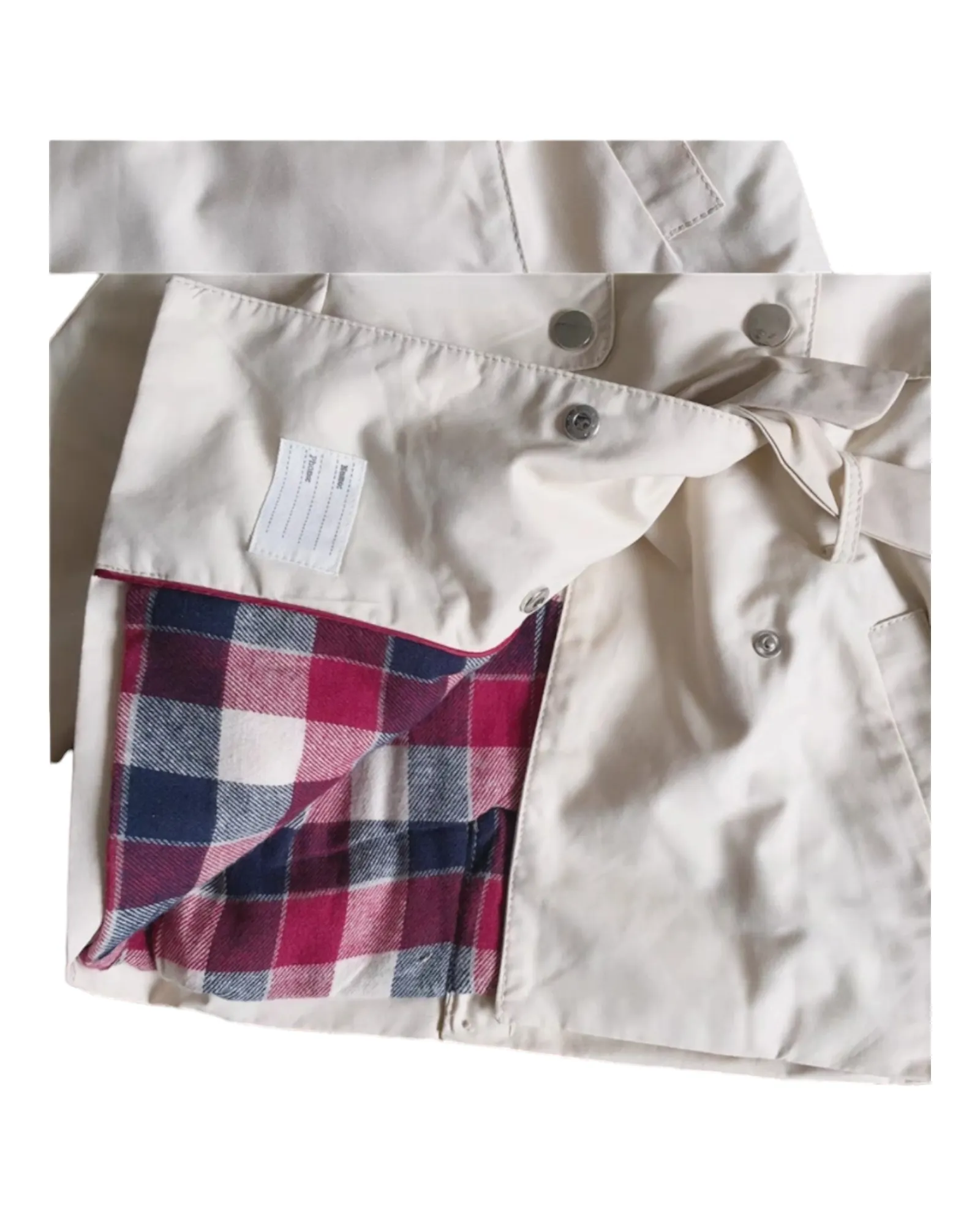 White Trench Coat with Plaid Inside