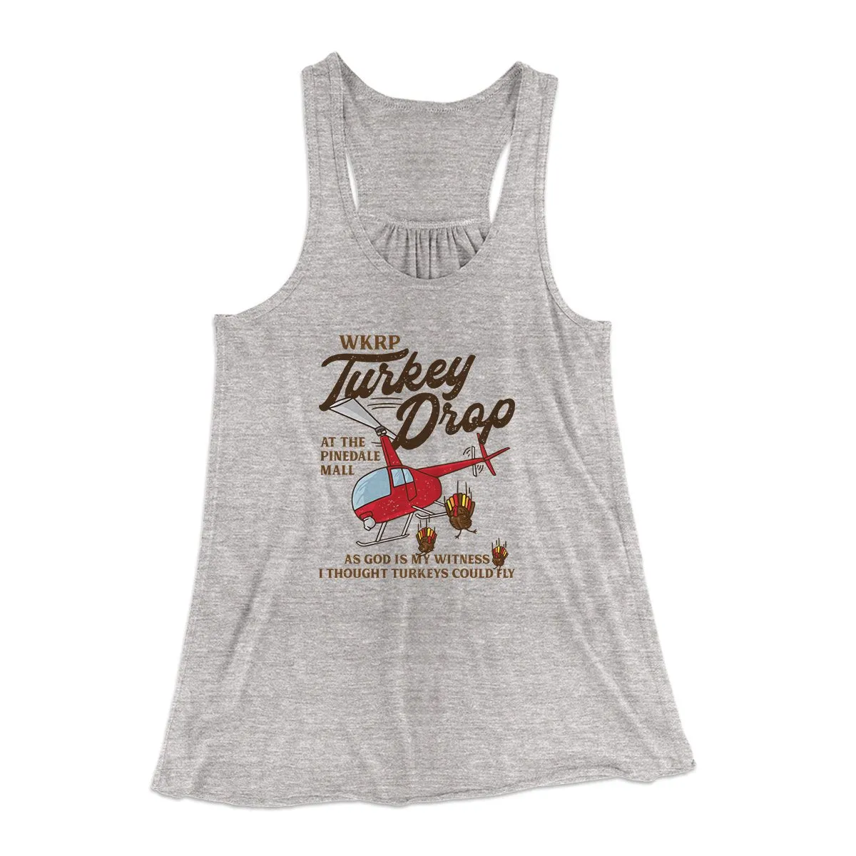 WKRP Turkey Drop Funny Thanksgiving Women's Flowey Tank Top