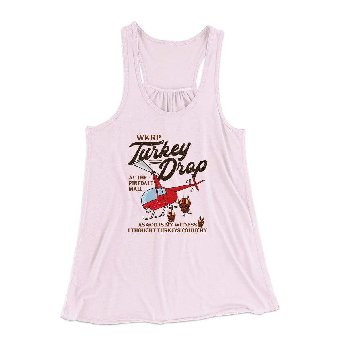 WKRP Turkey Drop Funny Thanksgiving Women's Flowey Tank Top