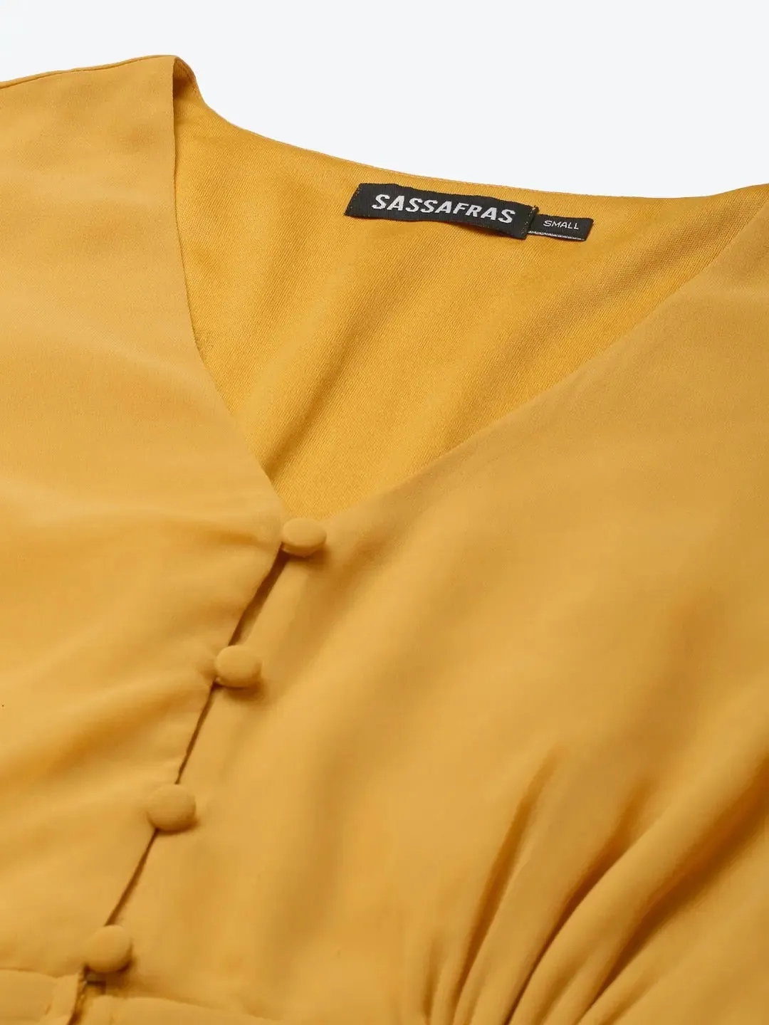 Women Mustard V Neck Neck Peplum Top