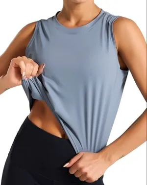 Women Sleeveless Yoga Tops Workout Cool T-Shirt Running Short Tank Crop Tops