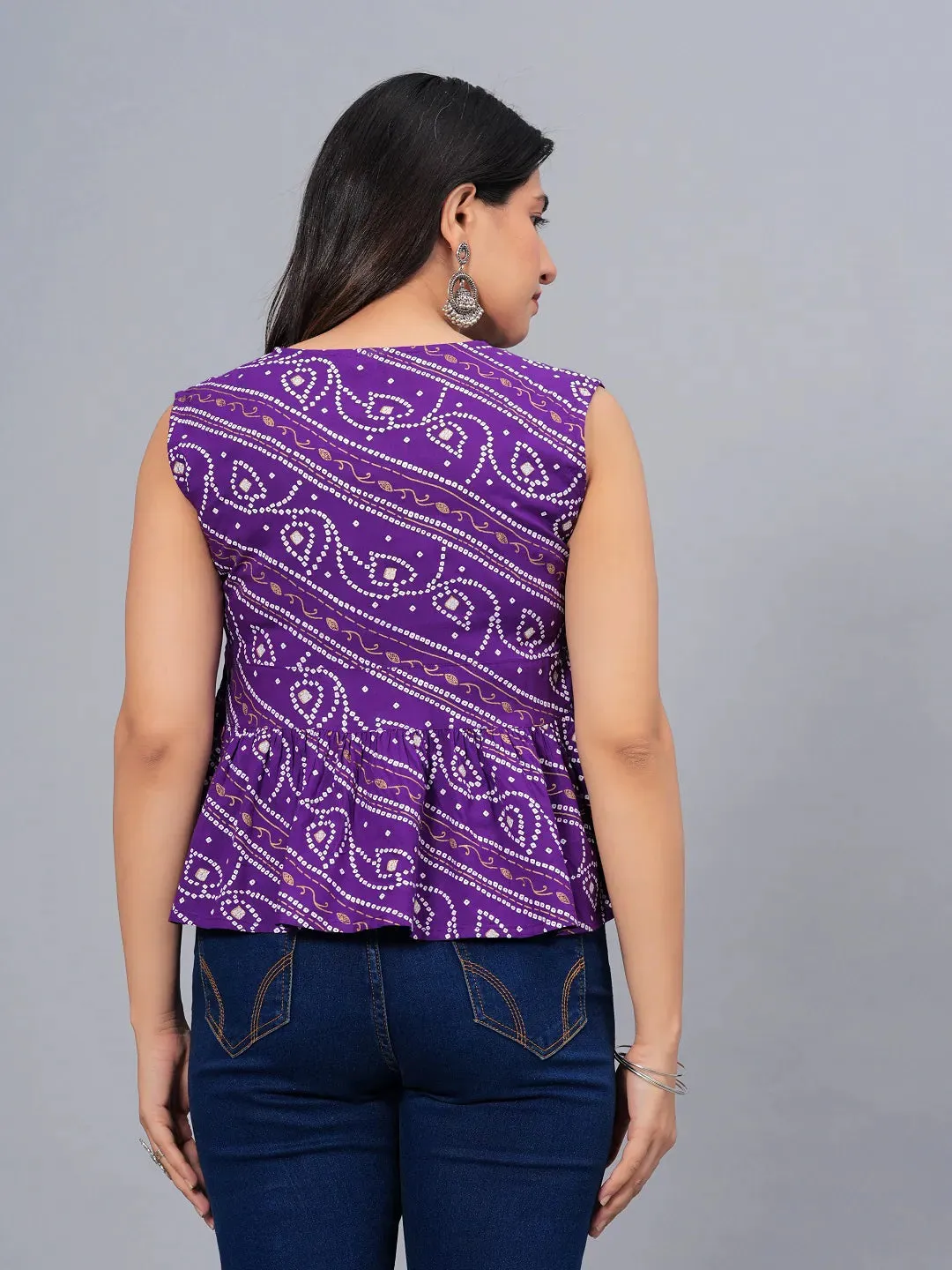 Women's Bandhej Printed Rayon Peplum Top-TOPGGPURPLECHARLI