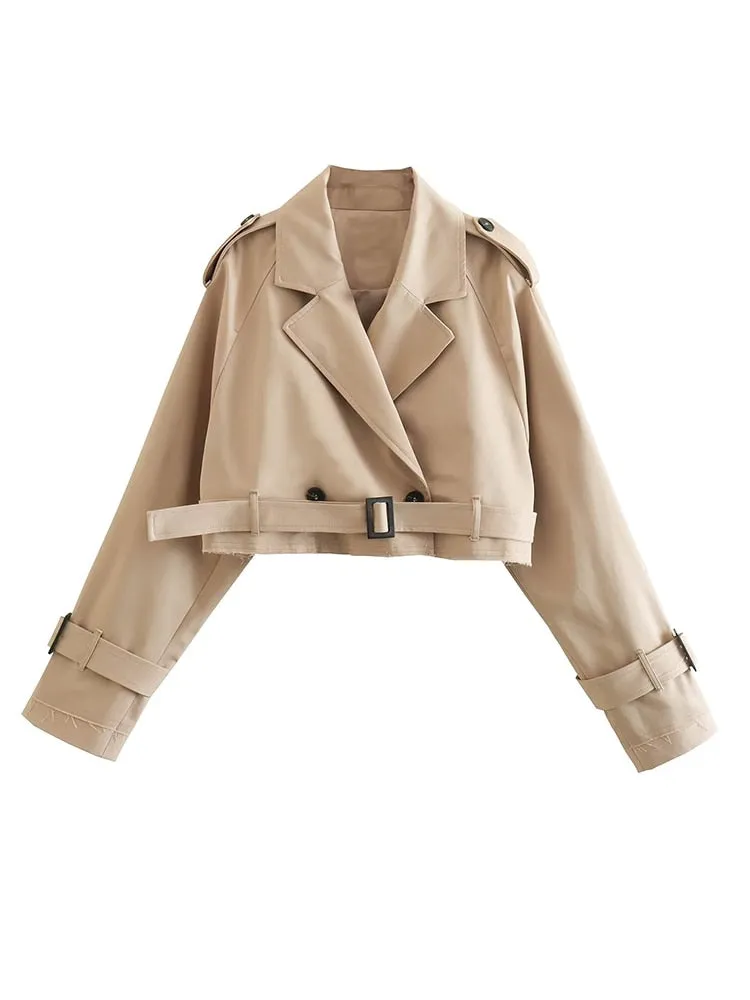Women's fashion with belt Oversized cropped trench coat - Ideal for layering
