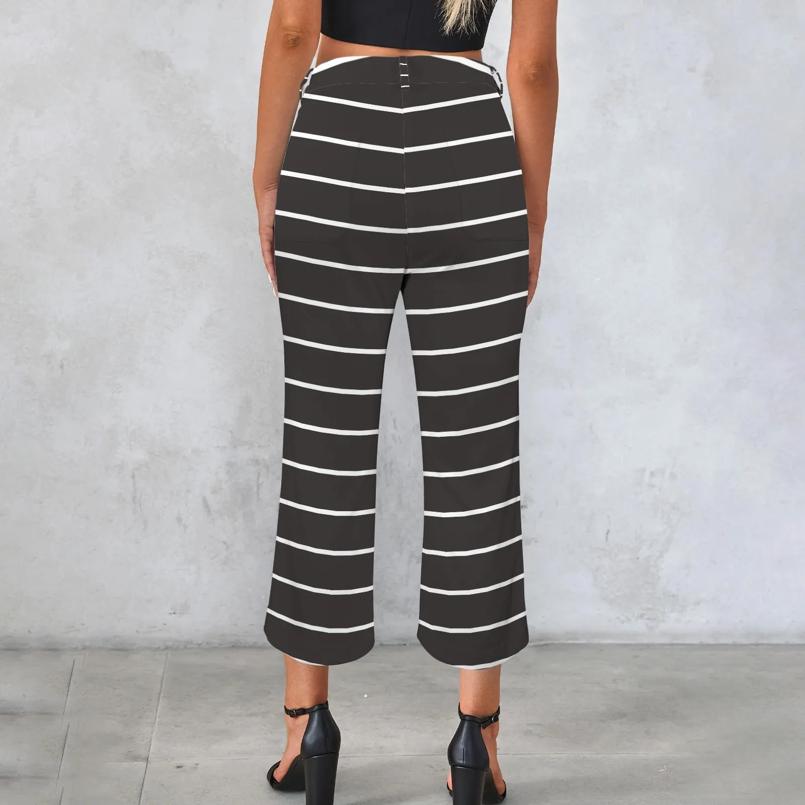 Women's High Waist Pocket Flared Cropped Pants