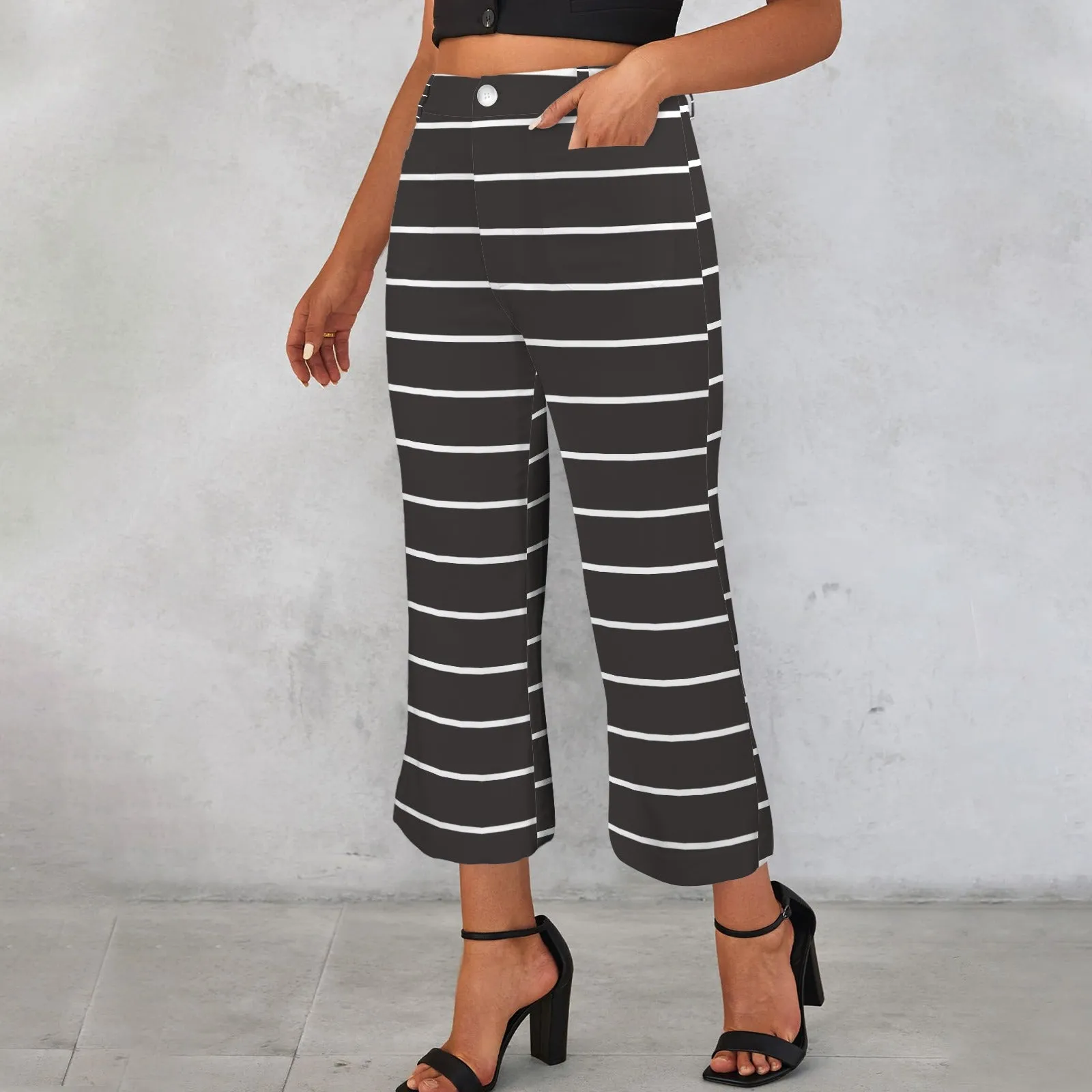Women's High Waist Pocket Flared Cropped Pants