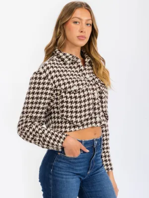 WOMEN'S LONG SLEEVE BUTTON CLOSURE FRONT POCKETS CROP JACKET