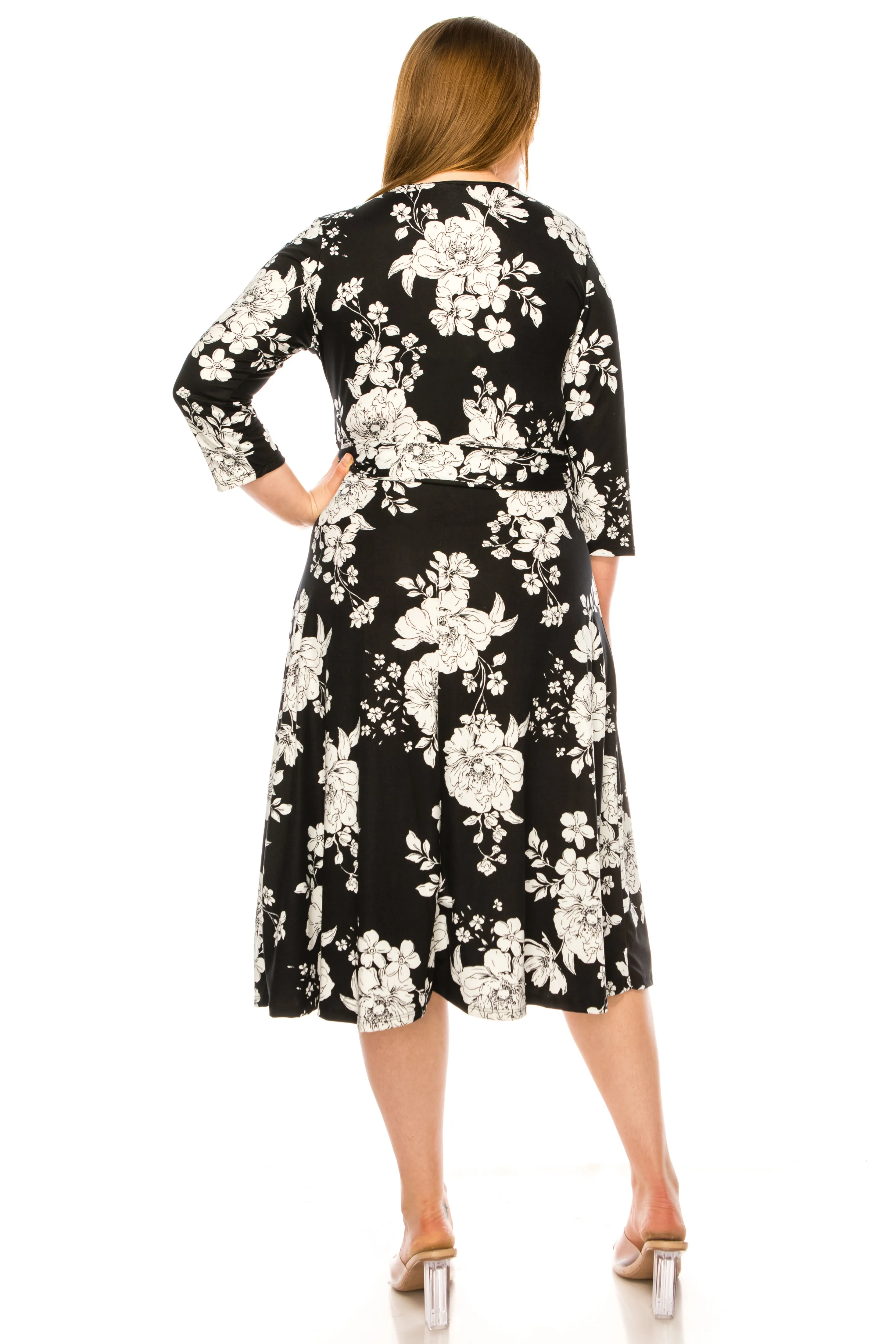 Women's Plus Size Floral Pattern Print Faux Wrap Dress