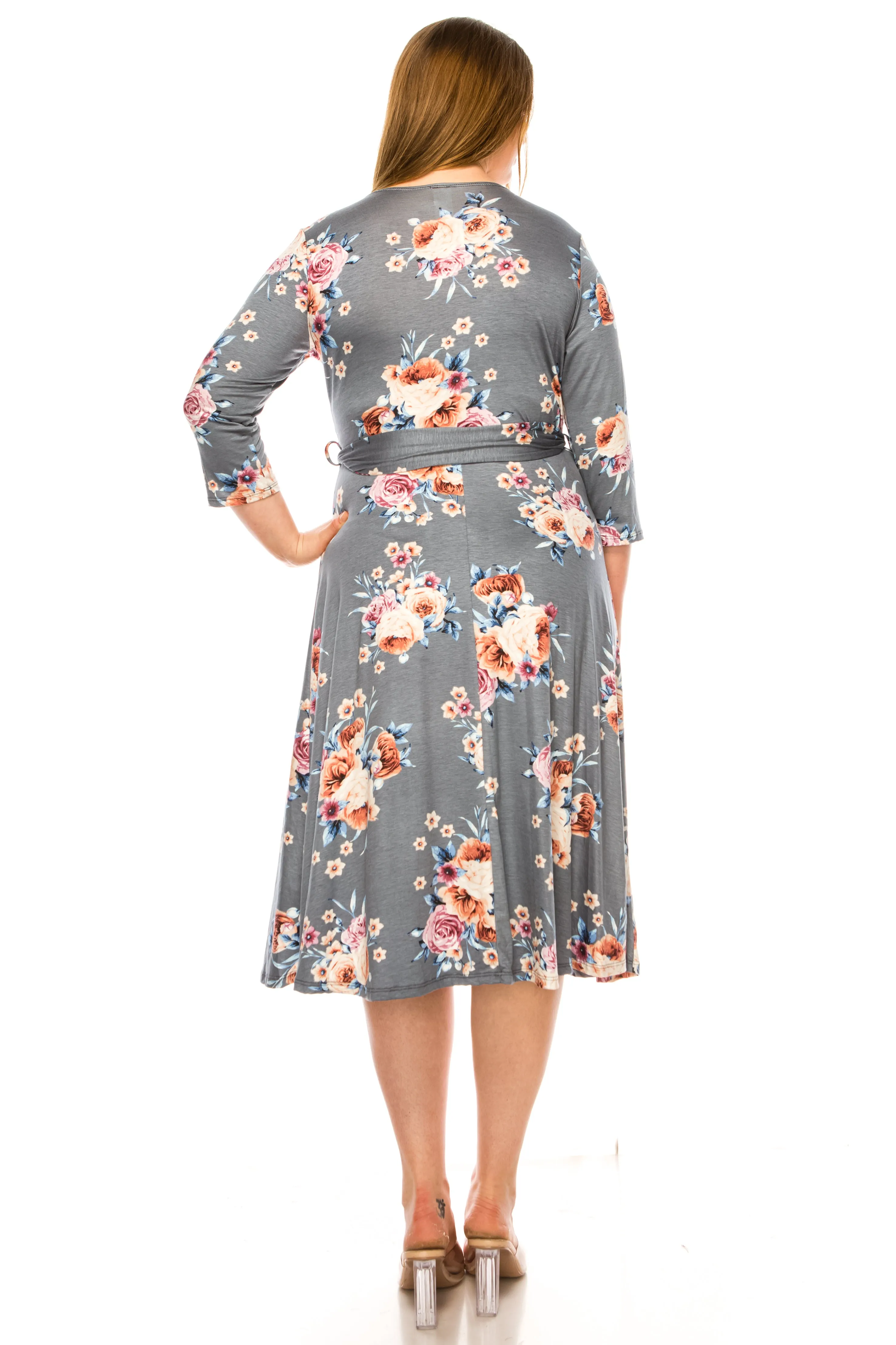 Women's Plus Size Floral Pattern Print Faux Wrap Dress