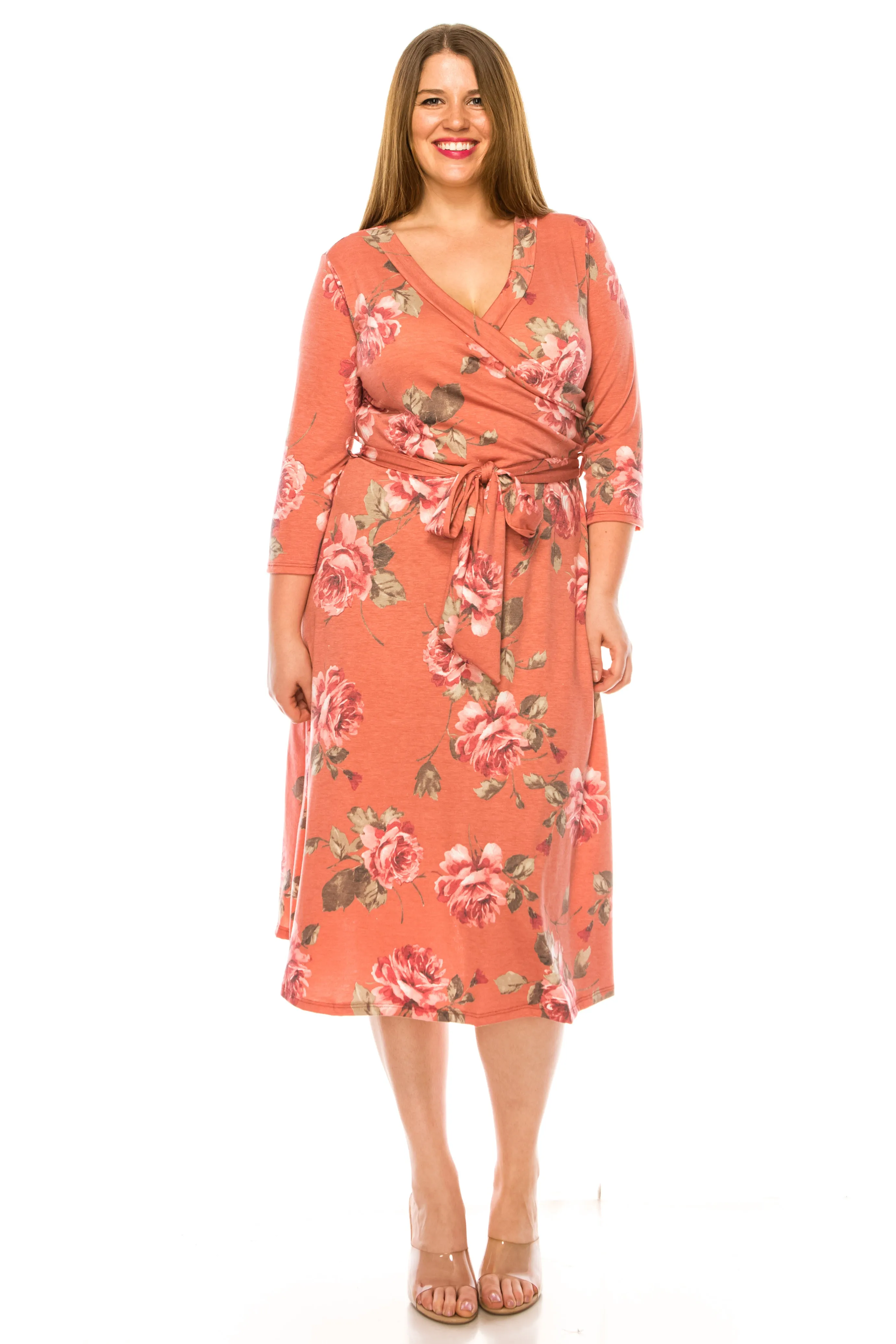 Women's Plus Size Floral Pattern Print Faux Wrap Dress