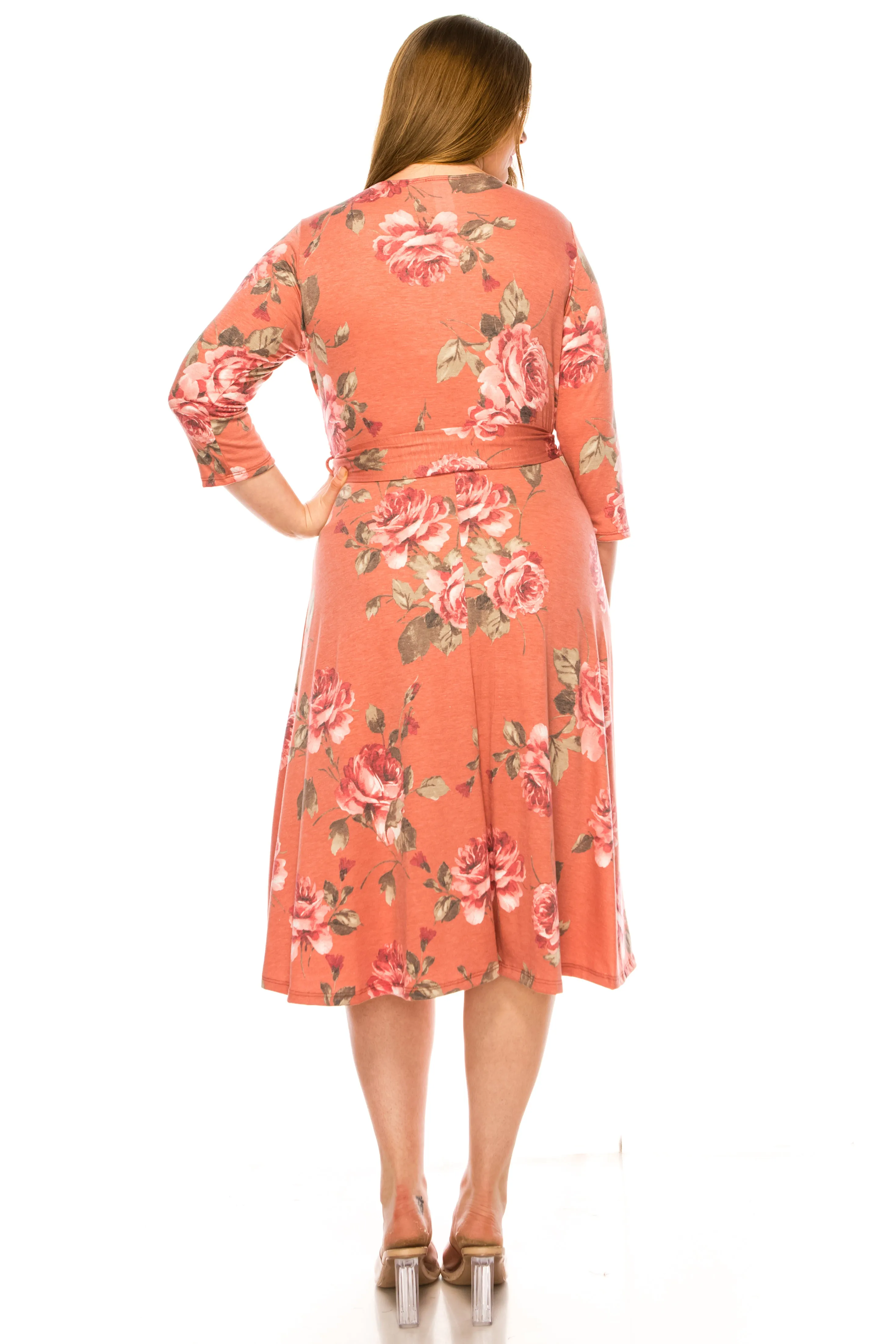 Women's Plus Size Floral Pattern Print Faux Wrap Dress