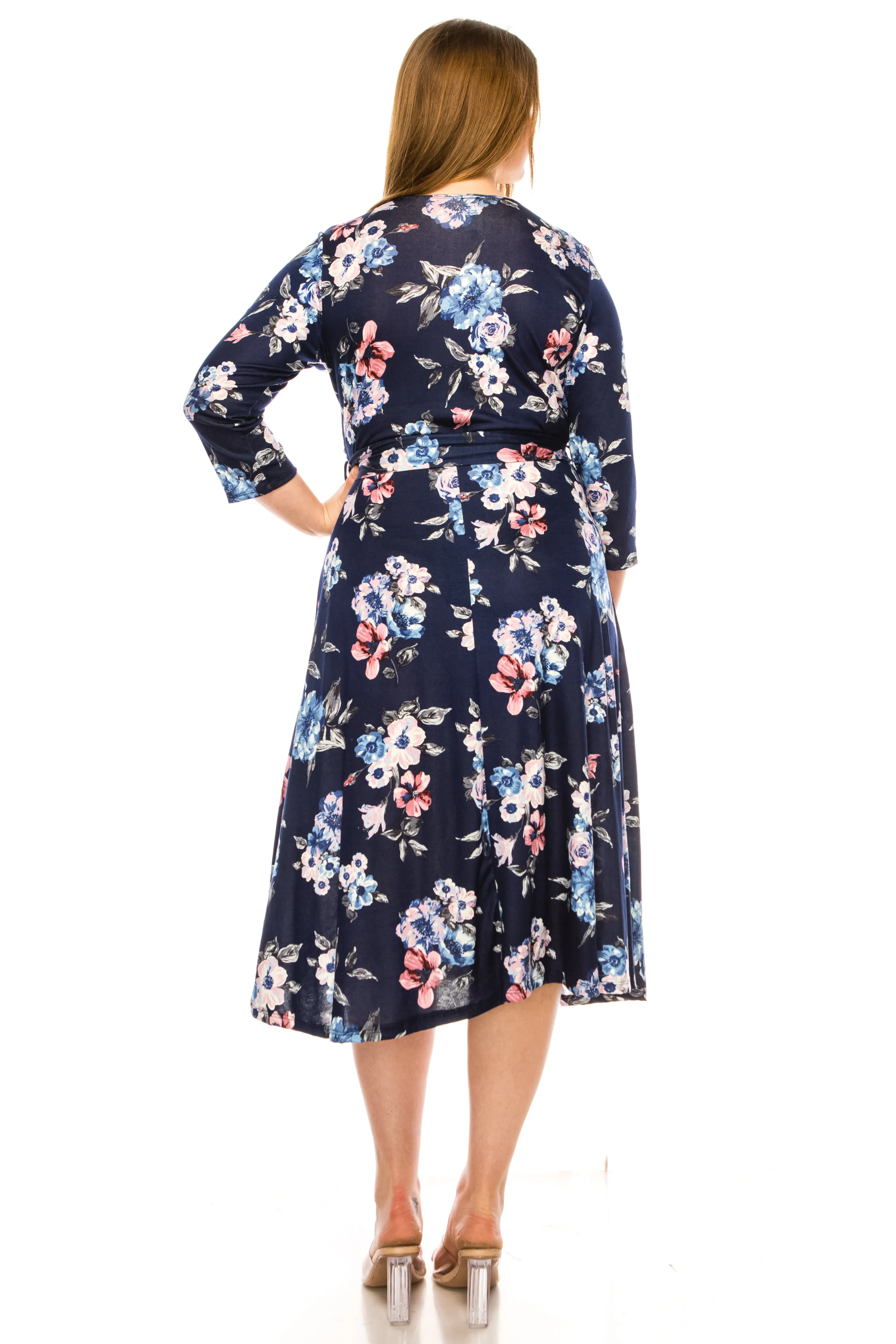 Women's Plus Size Floral Pattern Print Faux Wrap Dress