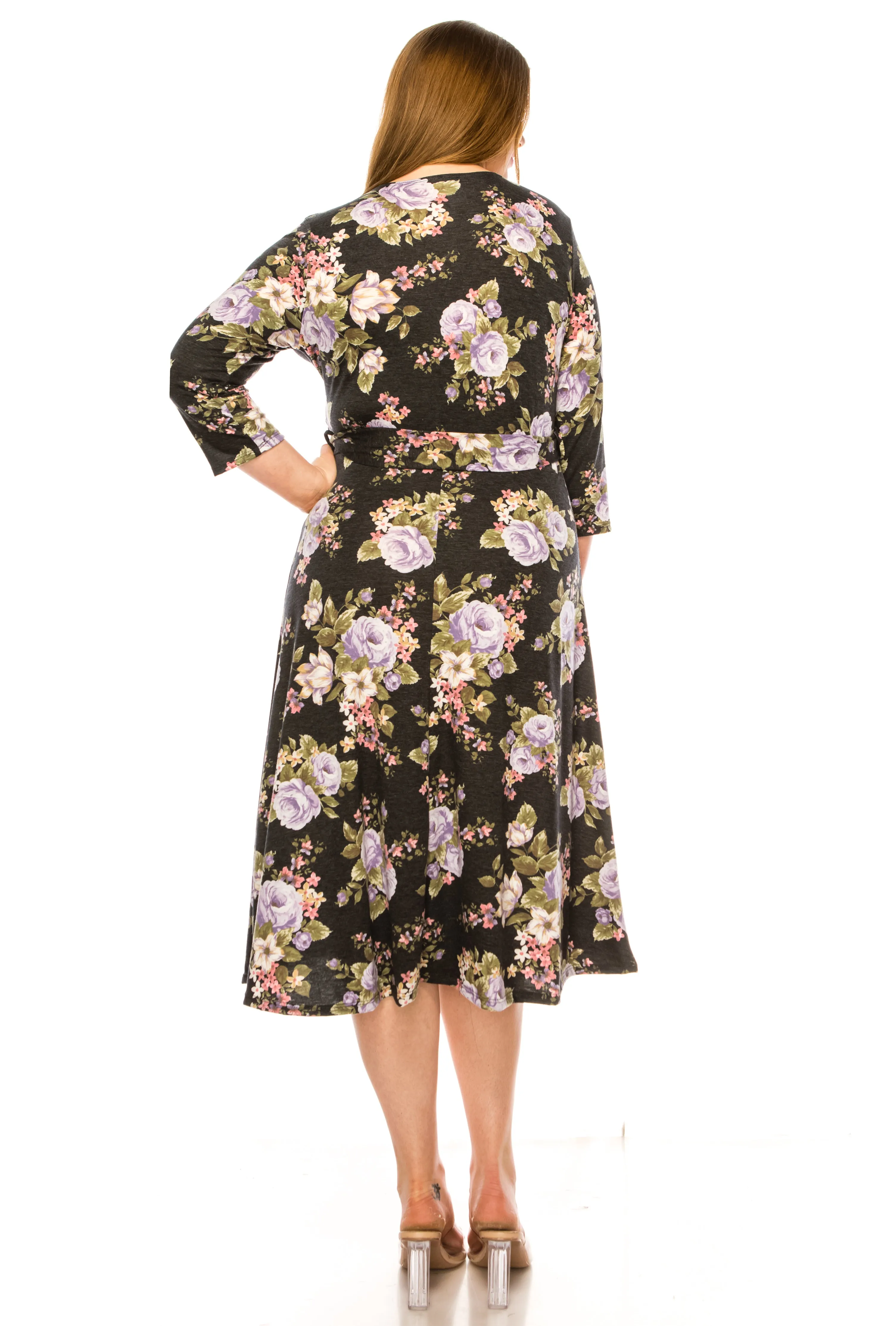 Women's Plus Size Floral Pattern Print Faux Wrap Dress