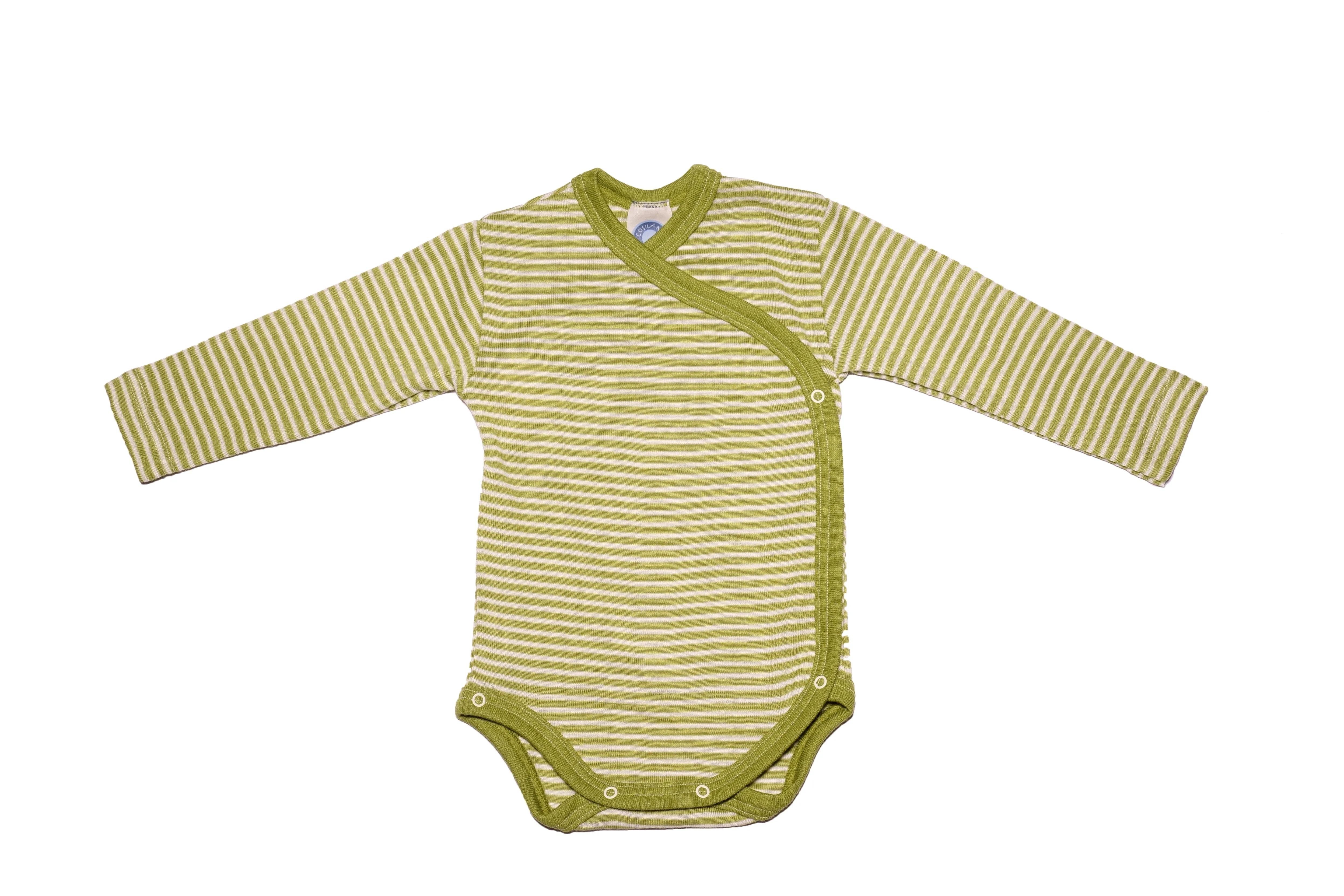Wool and Silk Baby Cross Body Snap- Green Stripe