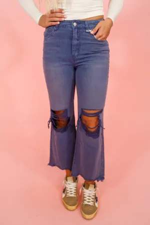Z Distressed Crop Flare Jeans, BLACKBERRY