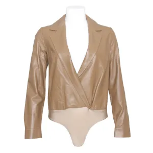 Zeynep Arcay Creamy Coffee Leather Bodysuit