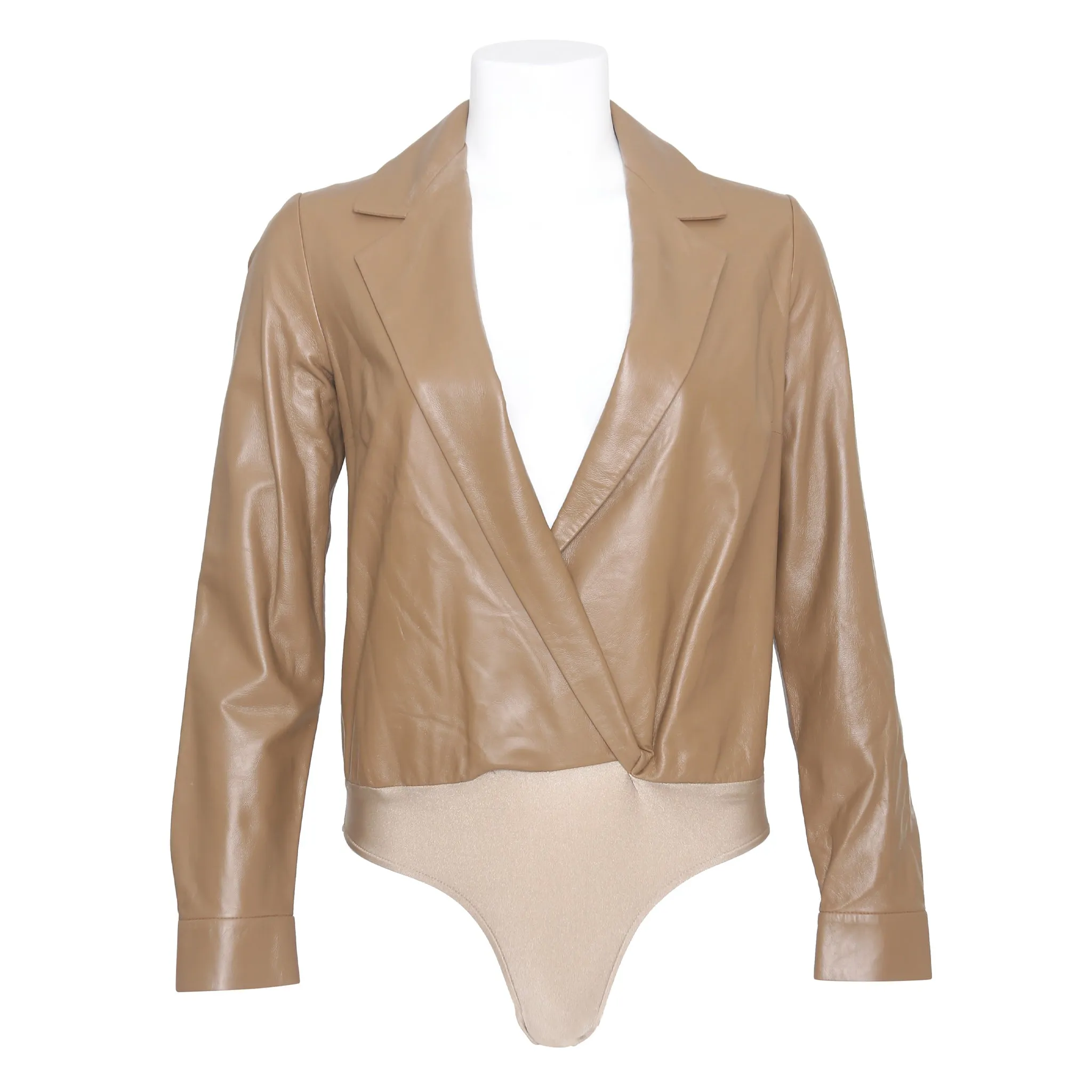 Zeynep Arcay Creamy Coffee Leather Bodysuit